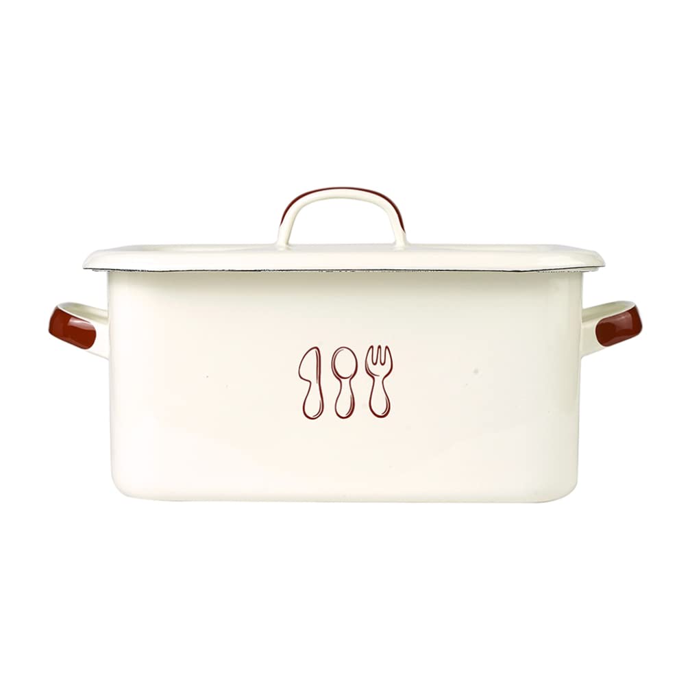Vintage Enamel Bread Box with Lid - Rustic Decorative Bread Storage Container for Kitchen, Pantry & Freezer | Airtight Snack Organizer for Cabinets & Shelves | Perfect for Bread, Pastries & Snacks