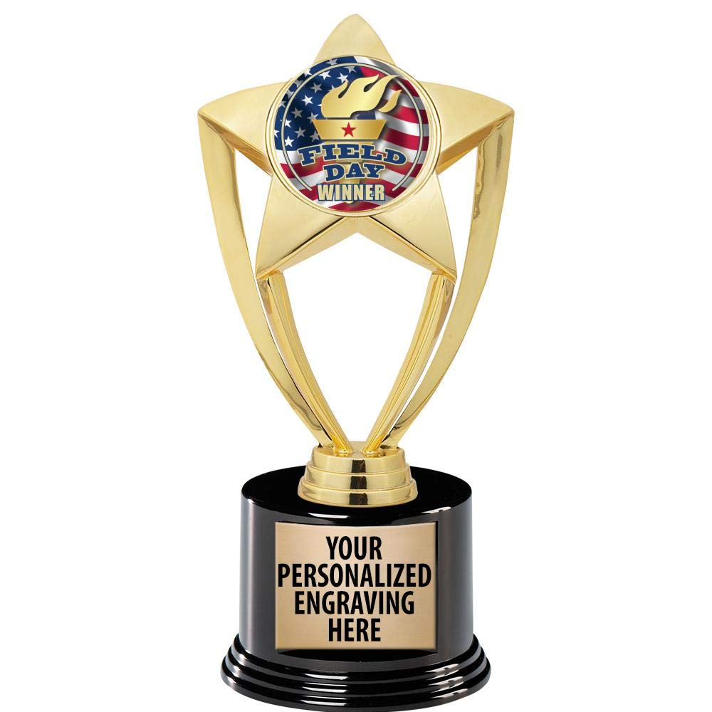 8 Inch Gold Star Field Day Winner Trophy with Deluxe Round Base - Crown Awards Champion Prize for Sports Competitions, School Events & Achievement Recognition