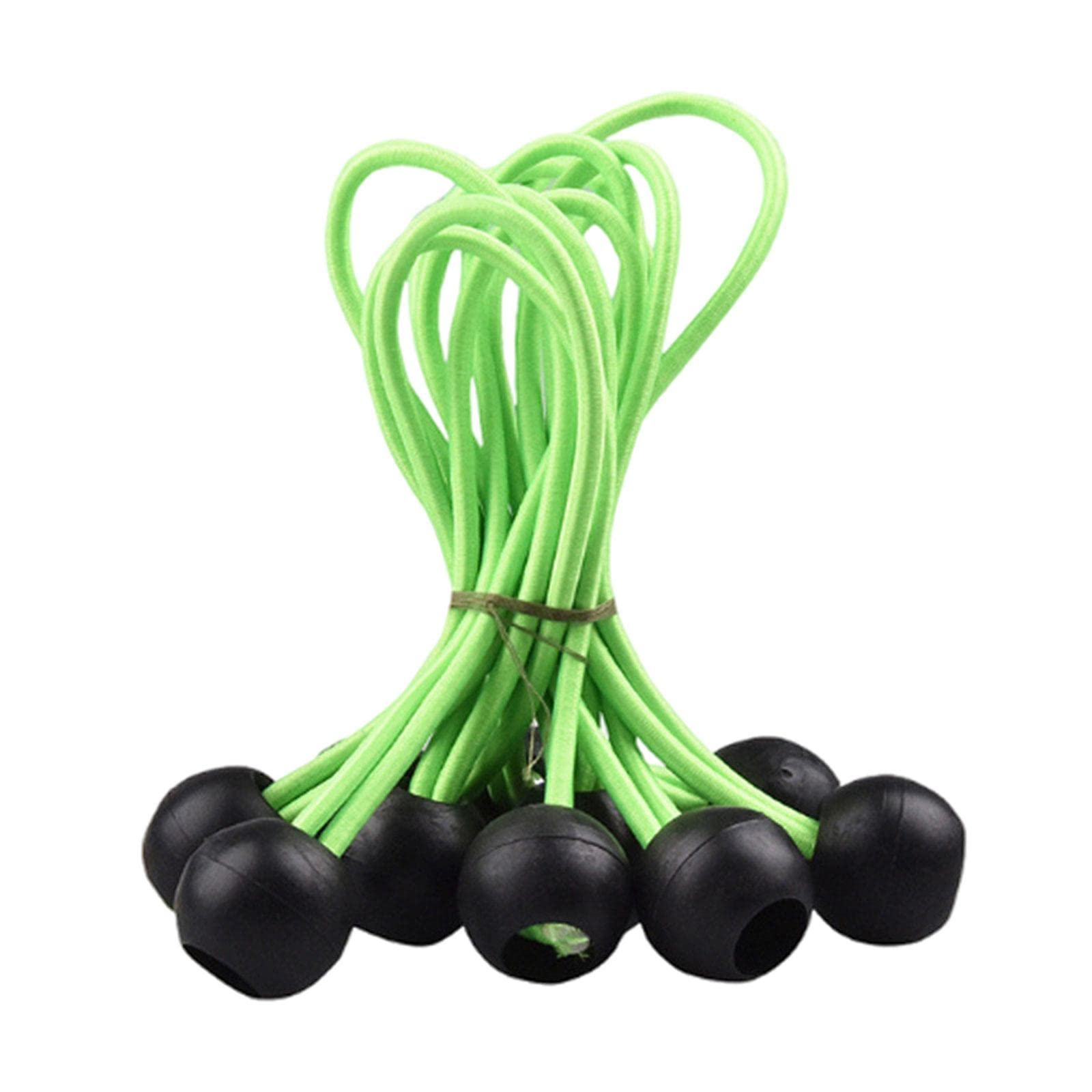10-Pack Heavy Duty Ball Bungee Cords with Hooks - Elastic Tie Down Straps for Tents, Tarps, Cargo, Curtains & Banners - Secure Fastening Solution for Camping, Moving & Home Organization (Green)