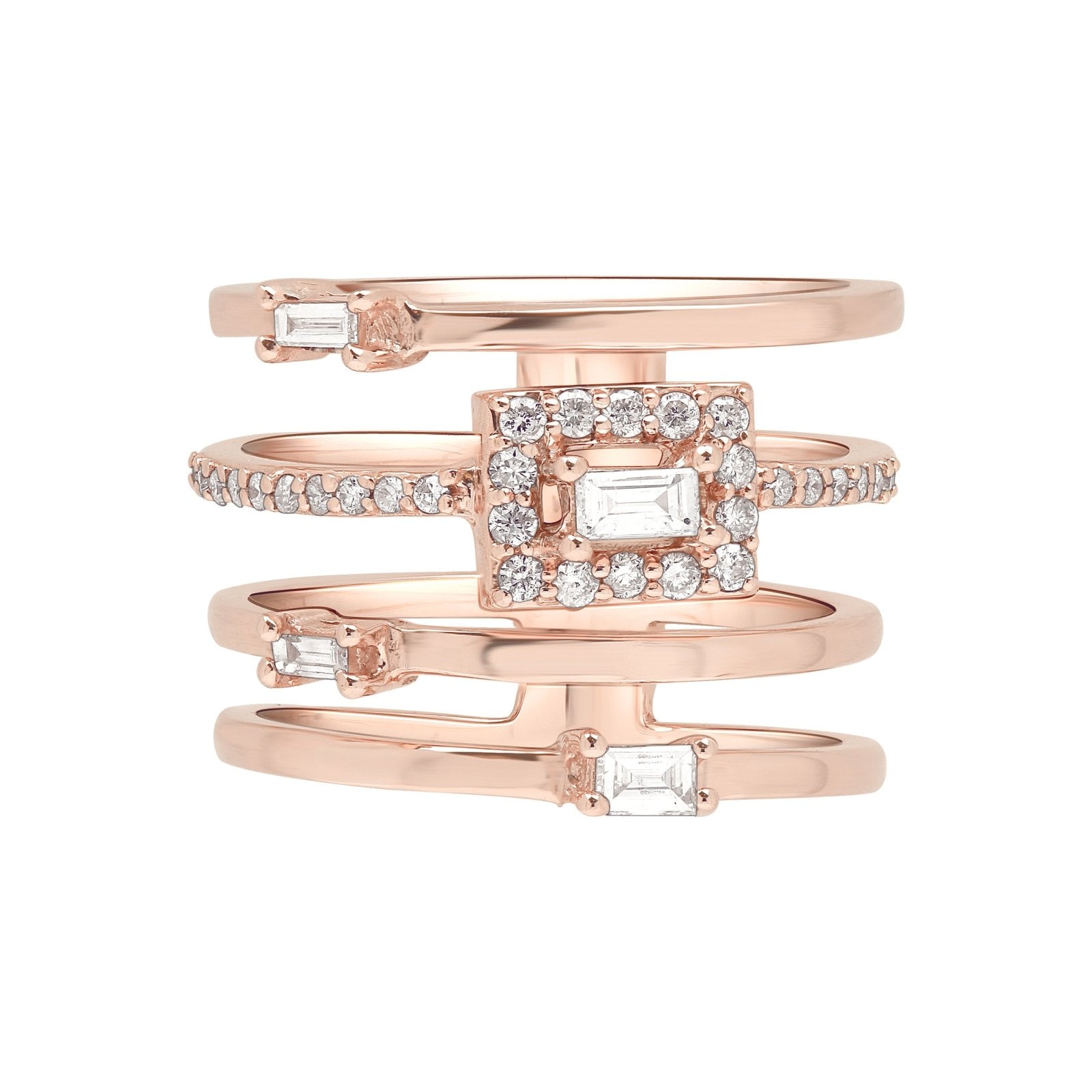 Exquisite Mixed Cut Diamond Baguette Cocktail Ring in Solid 18K Rose Gold - Perfect for Evening Parties, Weddings & Special Occasions