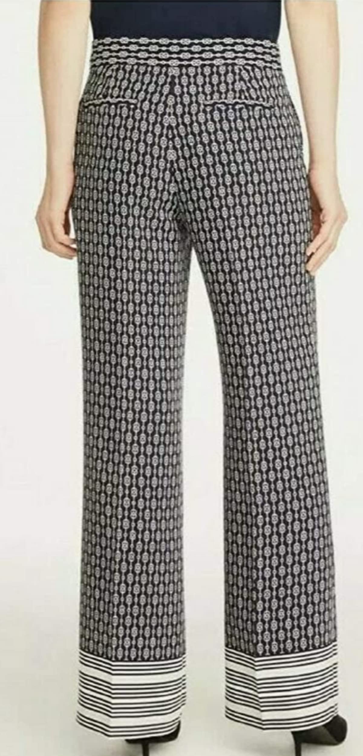 **Geo Wide Leg Pants with Pockets - Size 8 | Comfortable & Stylish Women's Trousers for Casual Wear, Office & Travel**