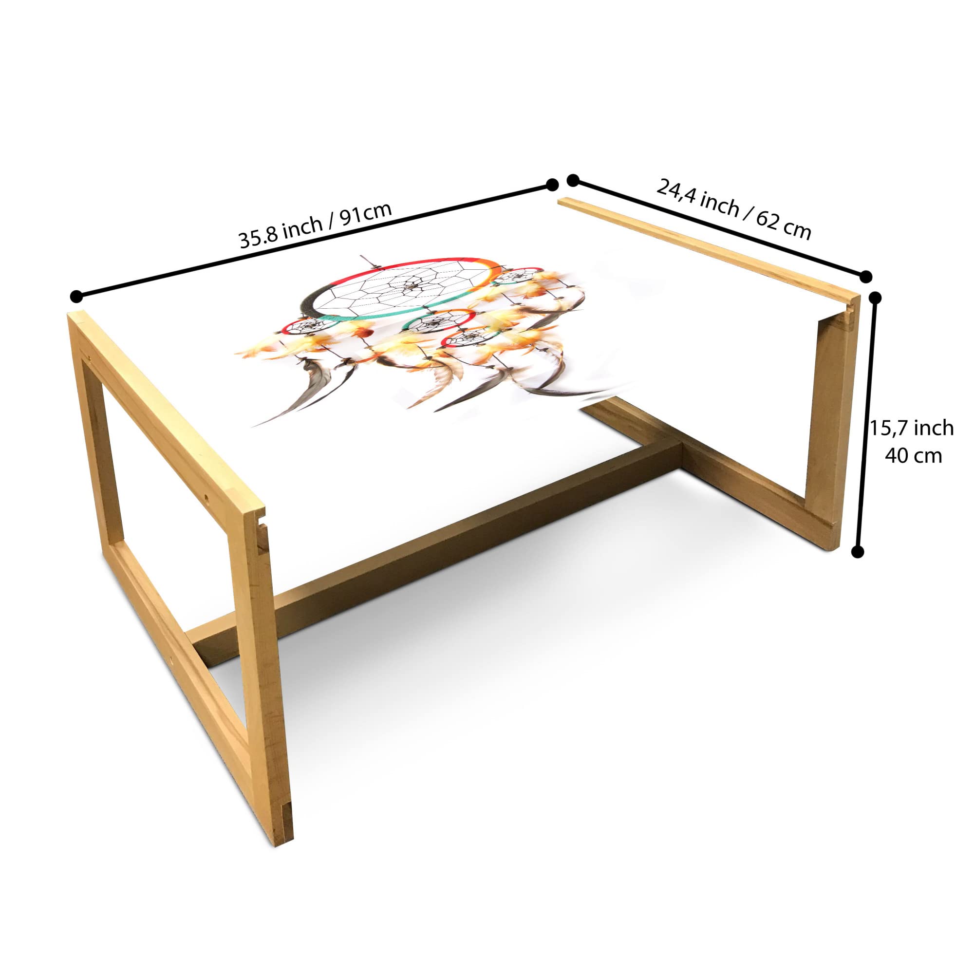 Bohemian Dreamcatcher Coffee Table - Wooden Frame & Acrylic Glass for Office & Dorm Decor