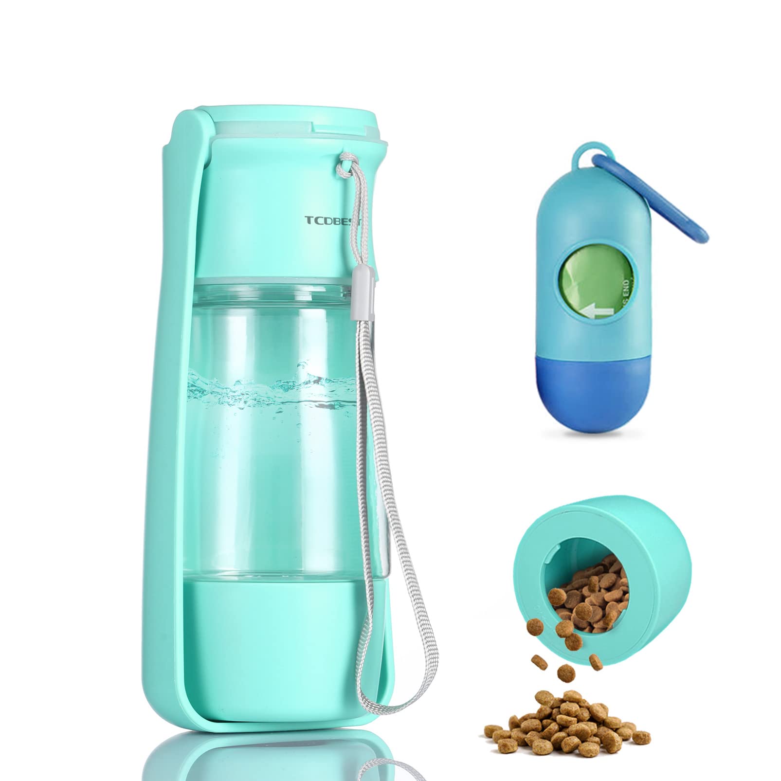 TCDBEST 3-in-1 Portable Dog Water Bottle with Foldable Bowl & Snack Container - Leakproof Travel Water Dispenser for Small Medium Dogs - Perfect for Hiking, Walking, Camping and Outdoor Adventures