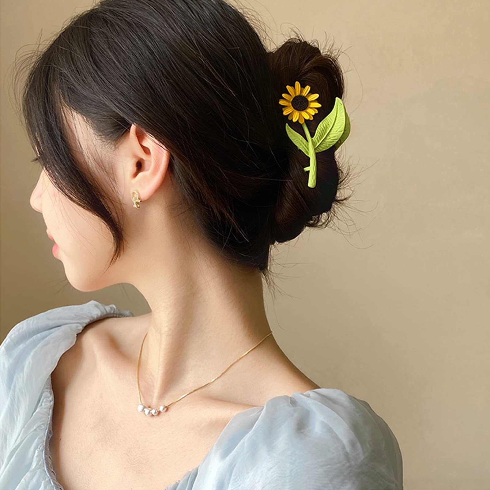 Non-Slip Large Hair Claw Clip for Women - 2PCS Sunflower & Tulip Style Strong Hold Jaw Clips for Thick Hair - Perfect for Ponytails, Buns and Everyday Hairstyles