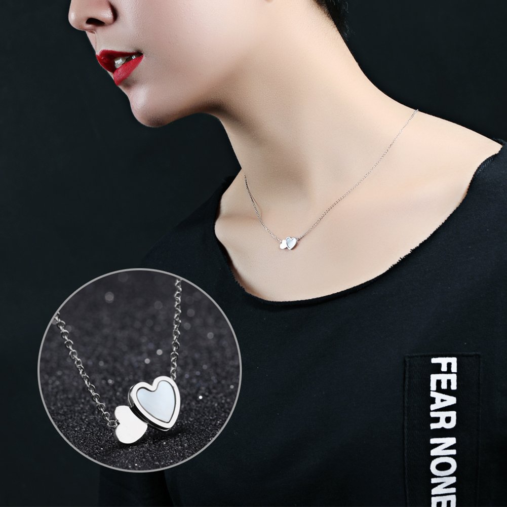 Simple Double Heart Necklace for Women - Elegant Love Pendant Choker in Silver & Rose Gold - Perfect Gift for Anniversary, Valentine's Day & Romantic Occasions