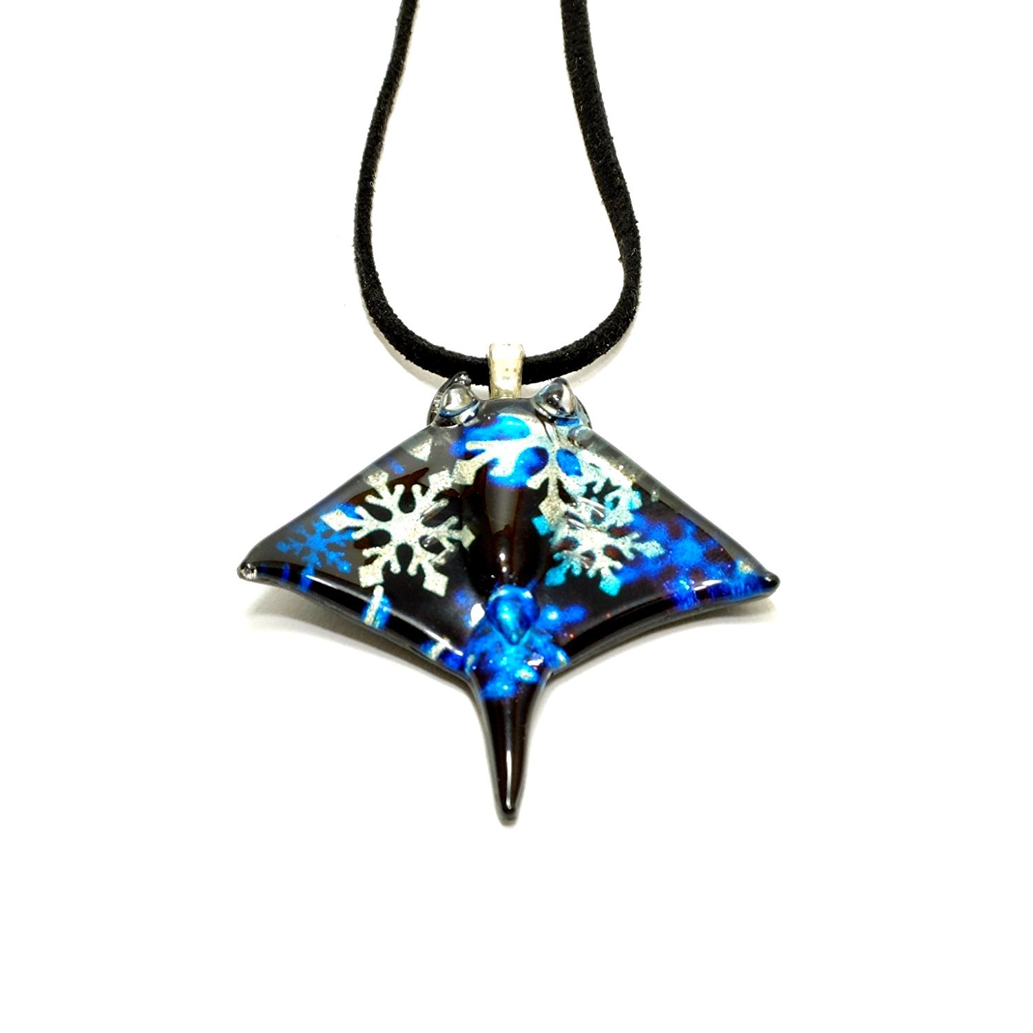Handmade Manta Ray Glass Pendant Necklace - Ocean Jewelry Gift for Christmas