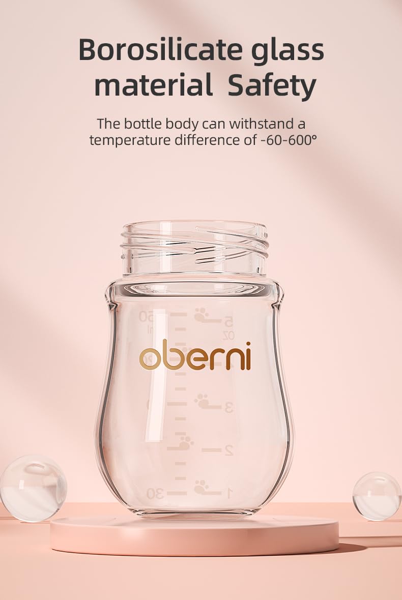 Oberni Glass Baby Bottles for Newborns 0-3 Months - 120ml/4oz Anti-Colic Infant Bottle with Natural Response Slow Flow Nipple (Pink, 1 Pack) - Perfect for Breastfeeding Transition & Gentle Feeding at Home or On-the-Go