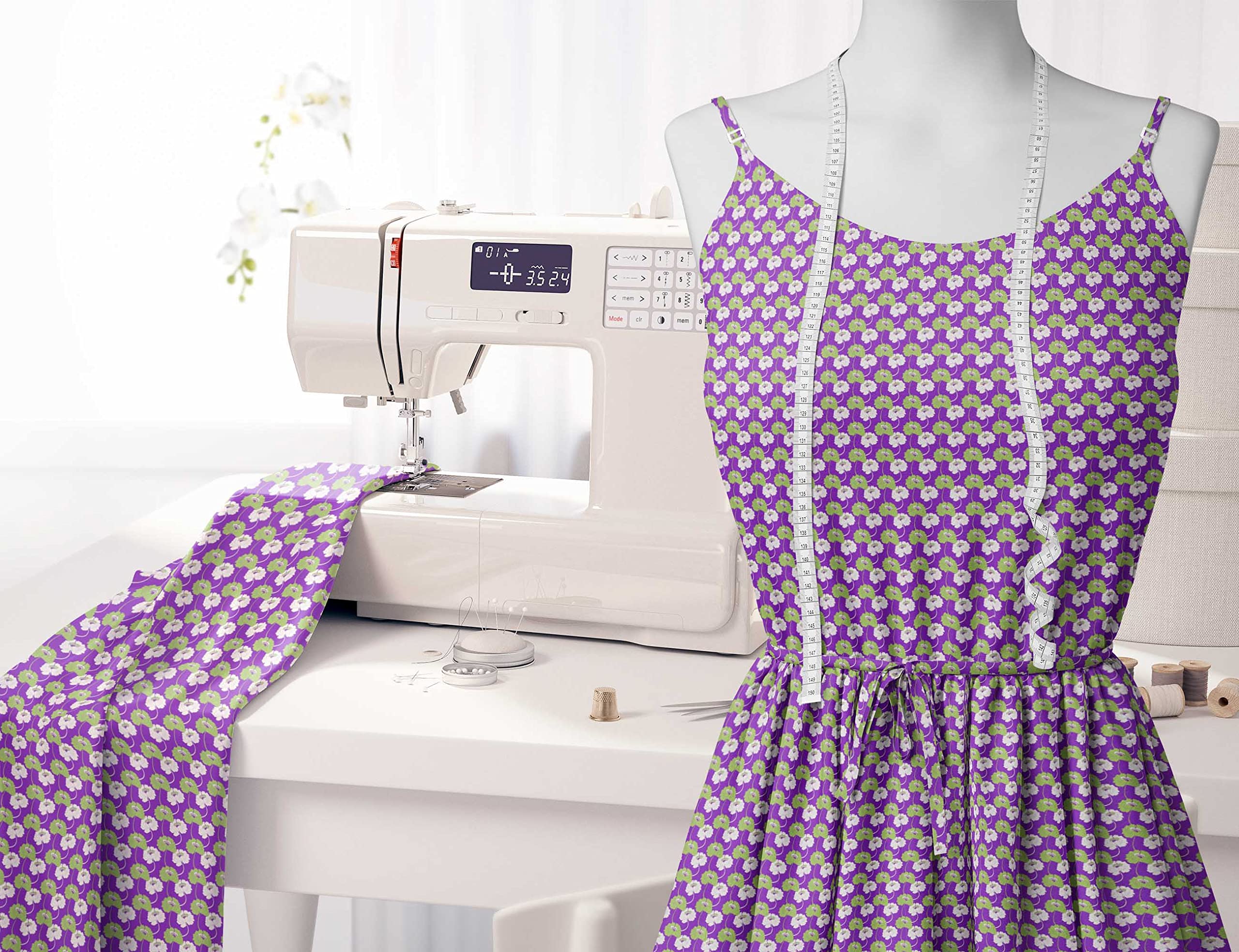 Soimoi Moss Georgette Purple Floral Printed Fabric - 42 Inch Wide by The Yard - Lightweight & Romantic Floral Pattern Material for Dresses, Scarves, Curtains & DIY Crafts