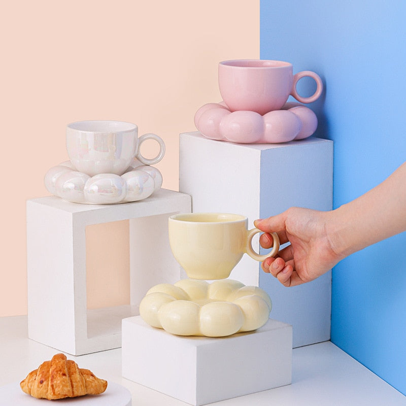 Elegant Love Me Flower Ceramic Cup & Saucer Set - Perfect for Tea, Coffee & Romantic Breakfast in Bed