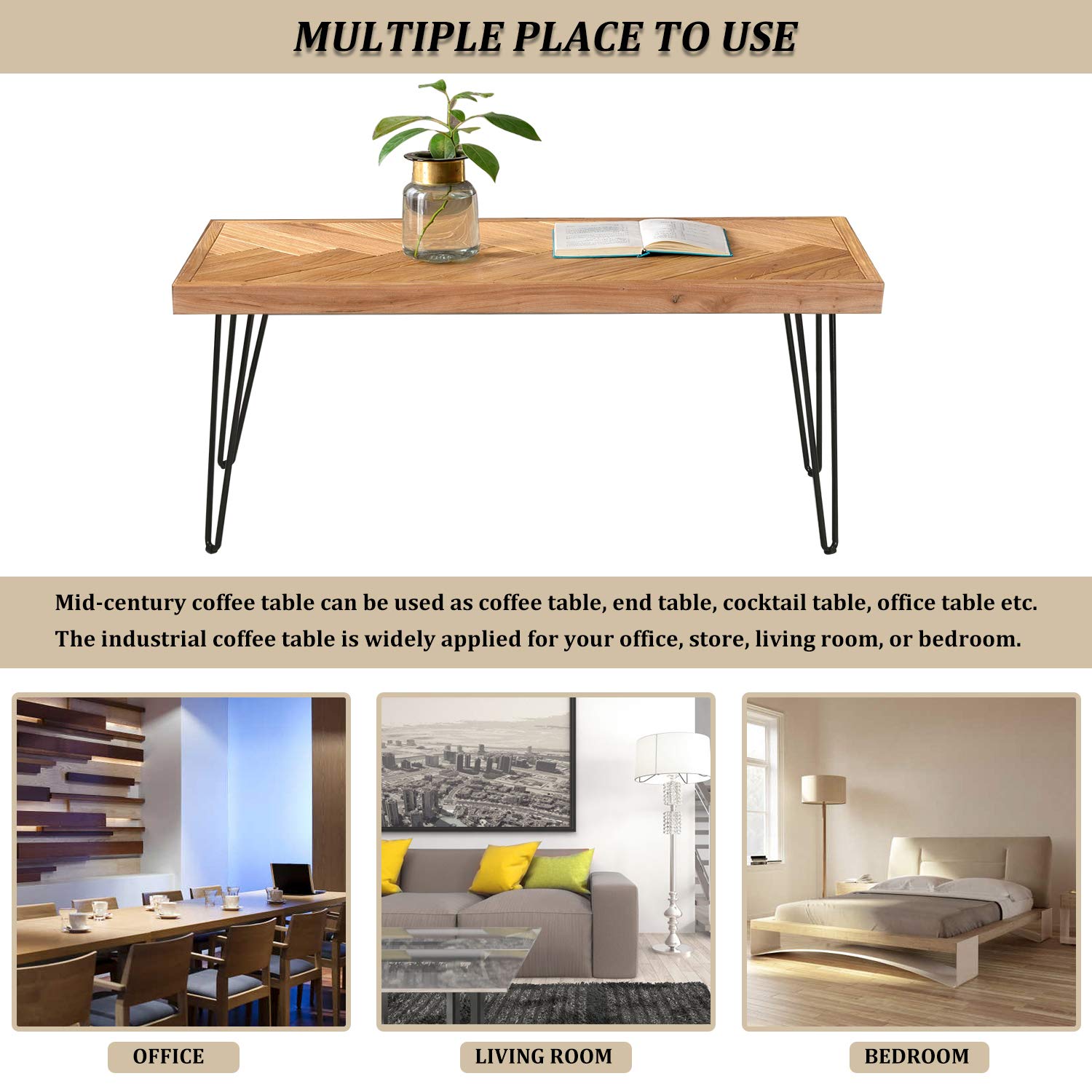 Modern Industrial Coffee Table - Easy Assembly Metal Cocktail Table with Glossy Finish for Living Room, Lounge, or Office (Nature Rough) - Perfect for Entertaining, Relaxing & Stylish Home Decor