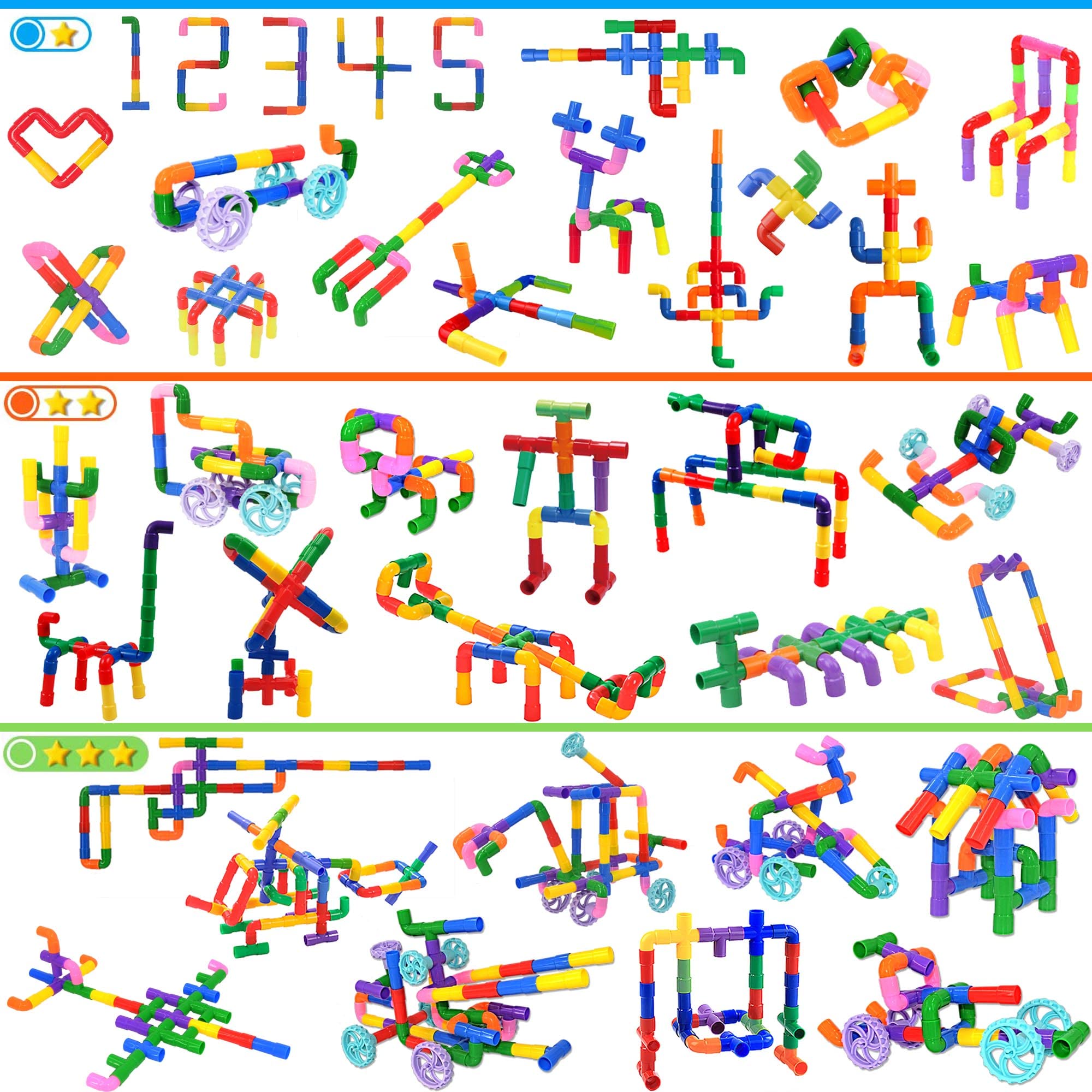 FUBAODA 96 Pcs STEM Pipe Tube Building Toys Set - Educational Construction Blocks with Wheels, Spouts & Joints for Kids Ages 3+ | Creative Learning, Preschool Classroom & Birthday Gift Idea