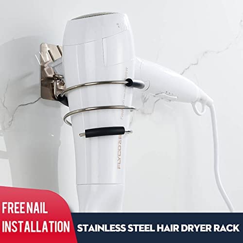 Stainless Steel Hair Dryer Holder Wall Mount - Blow Dryer Organizer Rack for Bathroom, Salon & Barber Shop - Space Saving Storage Shelf (Silver, Pack of 1) - Perfect for Home, Spa & Professional Use