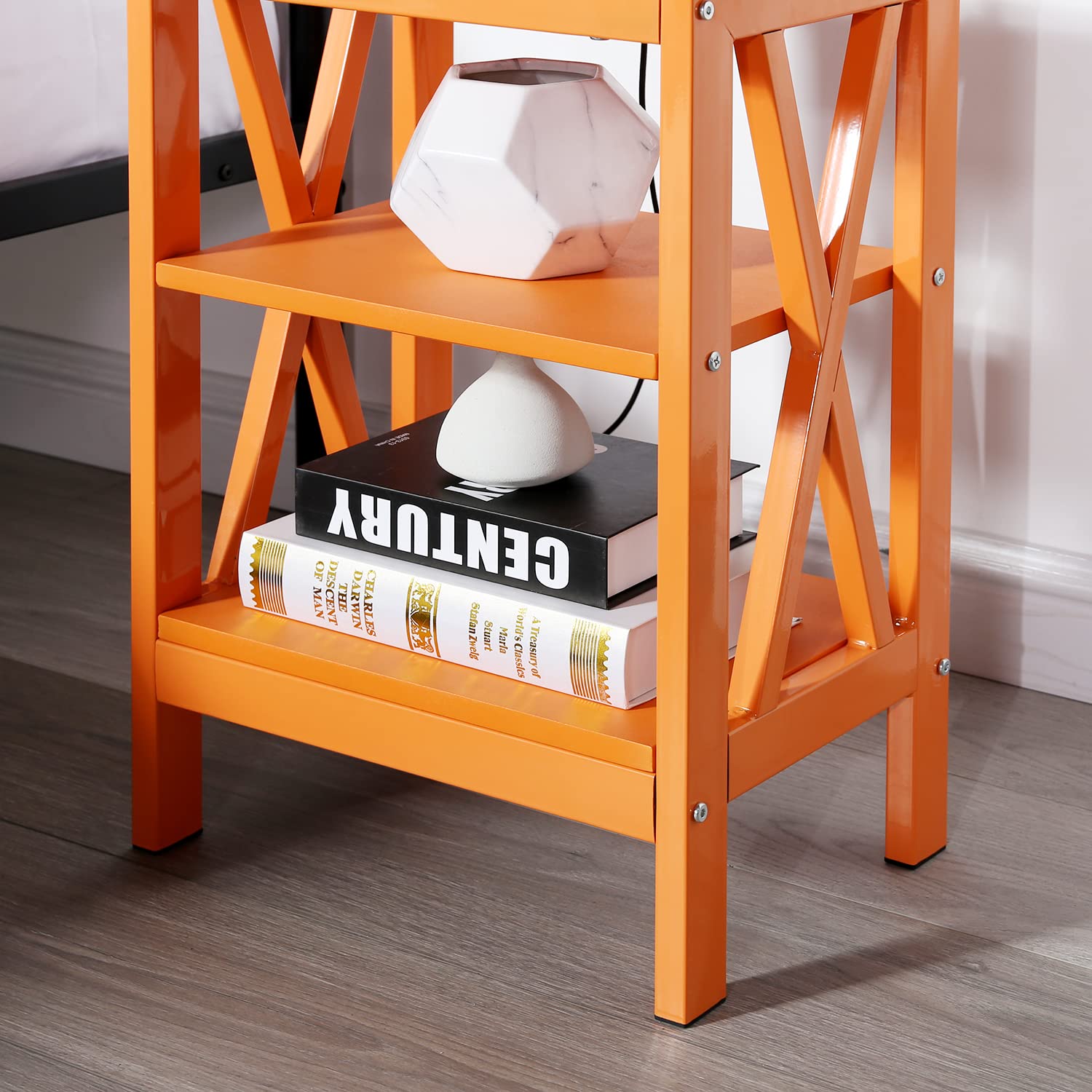 VECELO End Side Table with Storage Shelf - Nightstand for Bedroom & Living Room Furniture, Compact Shelves, 1-Pack, Orange - Perfect for Small Spaces, Apartment Decor & Bedside Organization