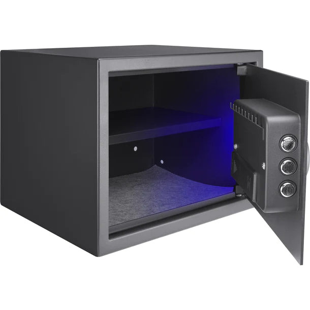 Barska AX13748 WardenLight Mini LED Digital Keypad Safe - Compact Biometric Fingerprint Security Box for Home, Office & Travel - Protect Cash, Jewelry, Documents & Valuables
