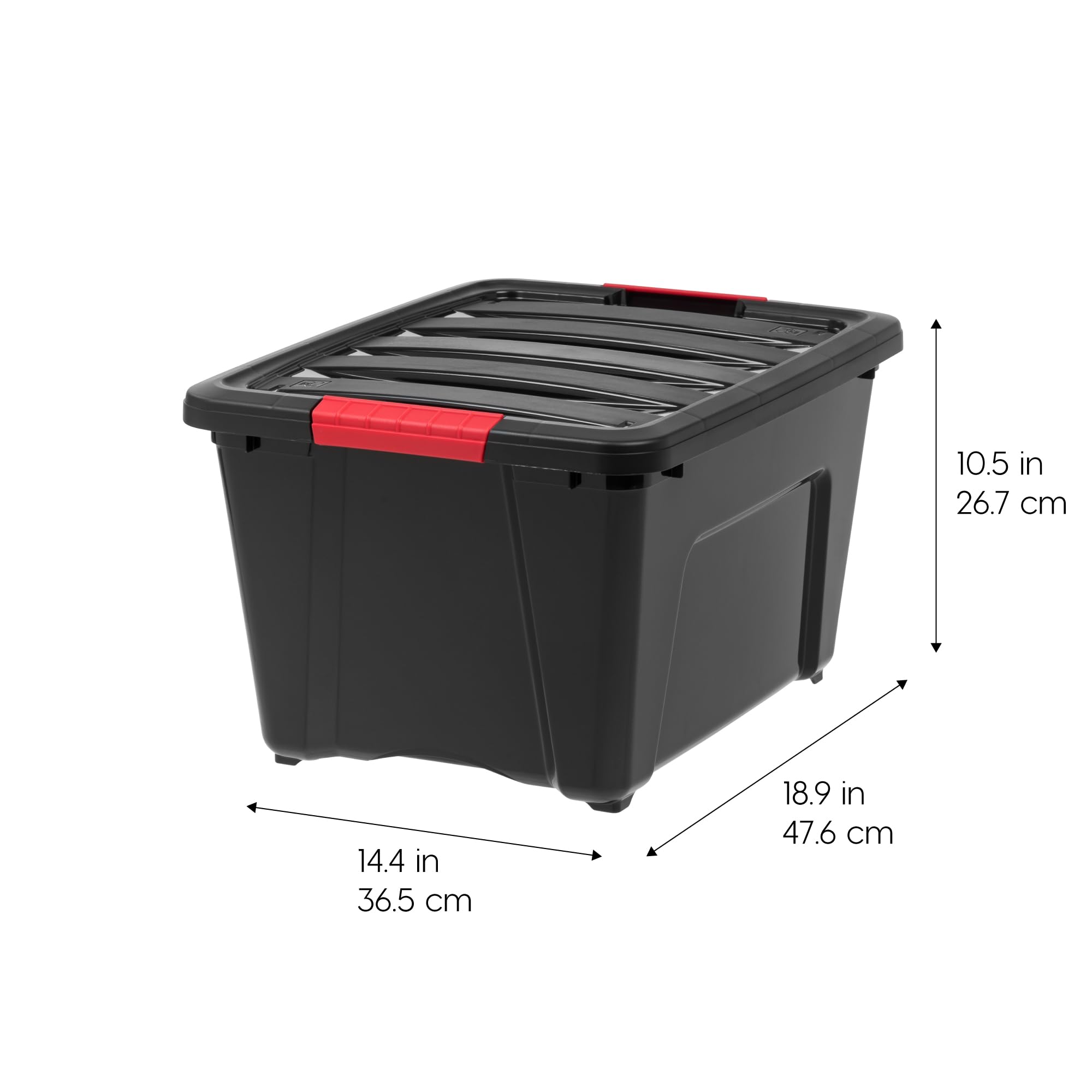 IRIS USA 32 Qt Stackable Plastic Storage Bins with Lids, 6 Pack - BPA-Free, Made in USA - Durable Nestable Containers for Garage, Closet & Home Organization - Secure Pull Handle & Latches - Black - Perfect for Storing Toys, Tools & Seasonal Items