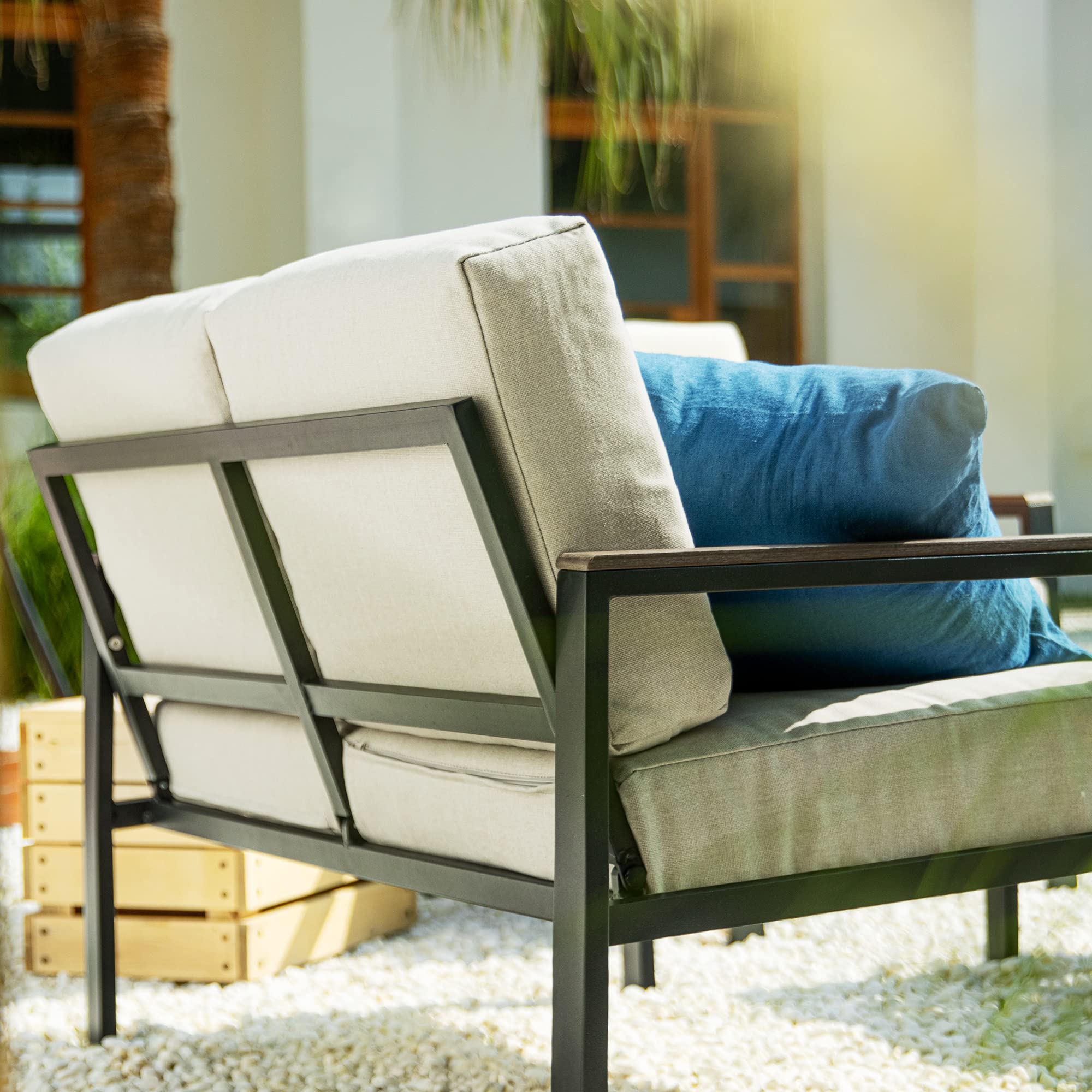 ZINUS Dillon 4-Piece Outdoor Patio Furniture Set - Aluminum & Poly Lumber Conversation Set, Weather Resistant, Rust-Proof, Easy Assembly (Black) - Perfect for Backyard, Garden, Poolside or Deck Relaxation