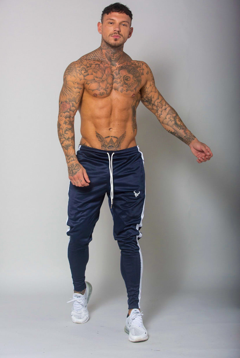 Cerus Navy Jogging Pants for Men with White Stripes - Comfortable Athletic Running Sweatpants for Gym, Workout & Casual Wear