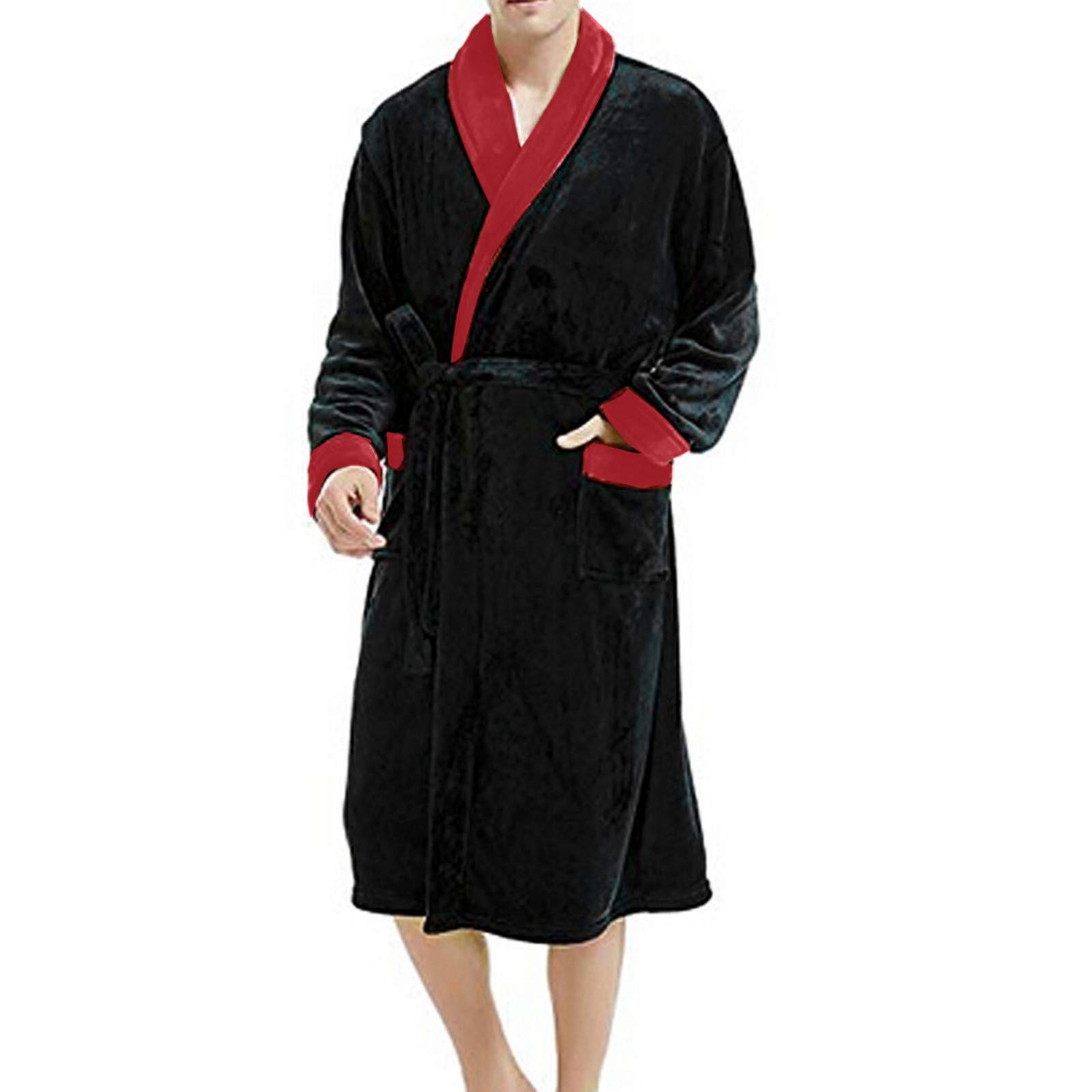 Men's Warm Fleece Bath Robe - Soft Plush Long Luxurious Robe with Pockets, Mid-Length Night Gown for Spa, Lounge & Home Relaxation