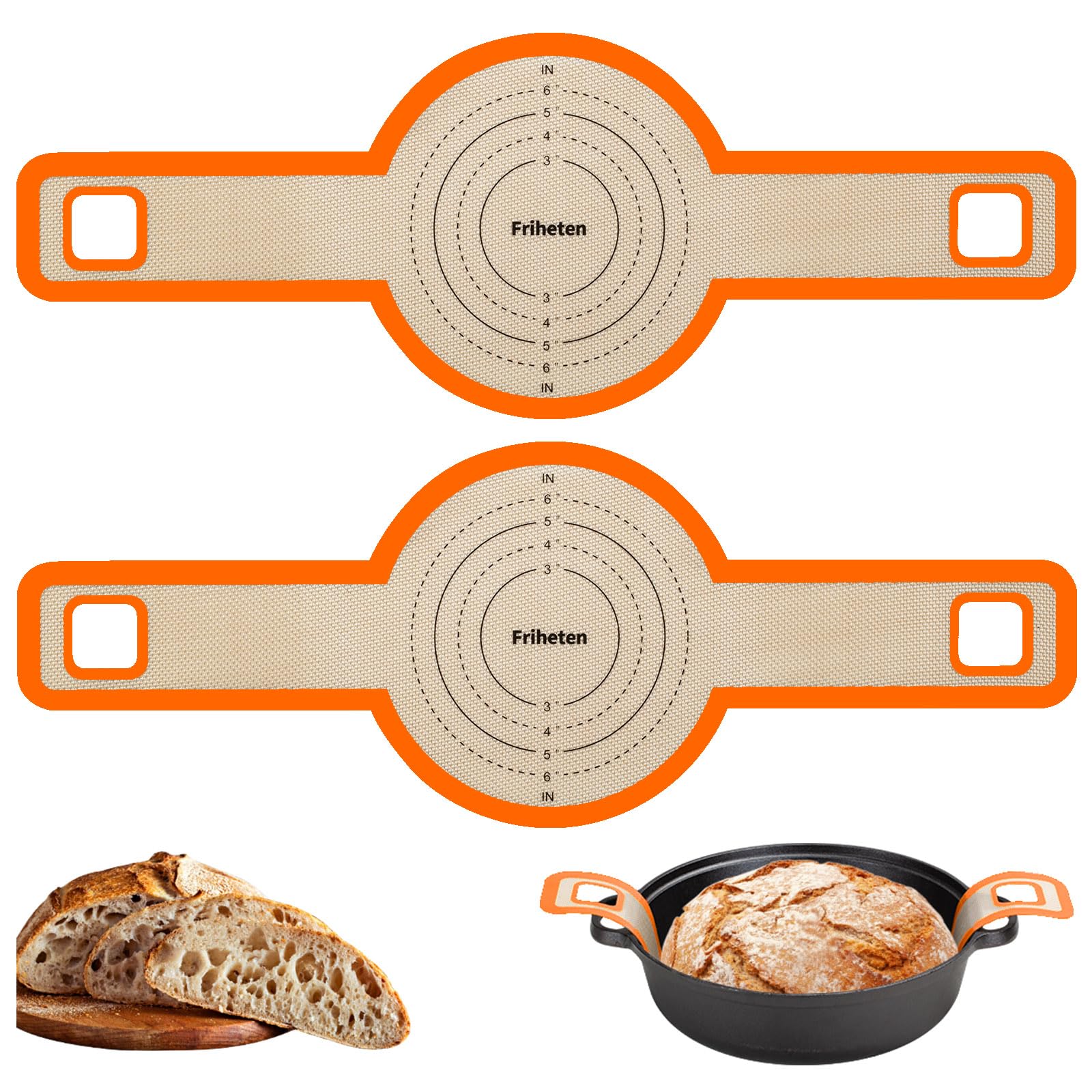 Non-Stick Silicone Bread Sling for Dutch Oven Baking - Extra Long Handles, Reusable & Easy Clean Sourdough Bread Mat - Perfect for Artisan Bread, Homemade Loaves & Baking Enthusiasts (Orange, 2-Pack)