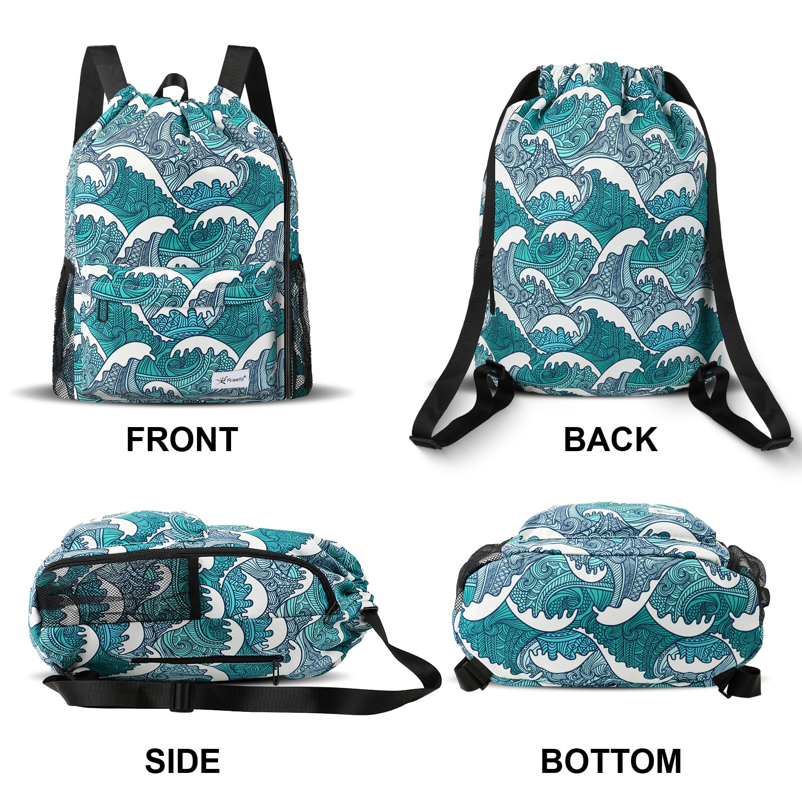 Drawstring Backpack with Mesh Pockets - Water Resistant Gym & Beach Bag for Men & Women - Perfect for Sports & Travel