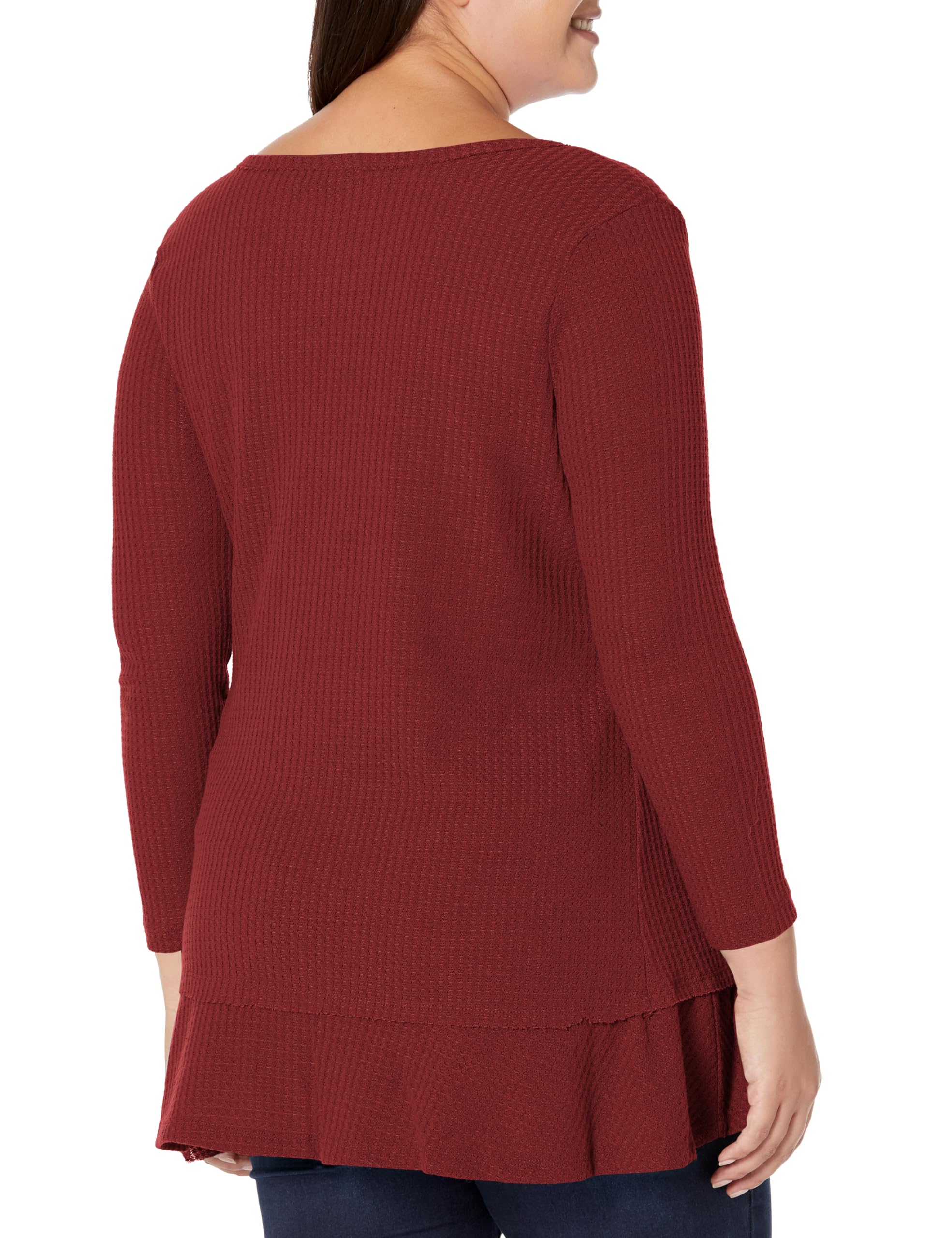 EVANS Women's Plus Size Tunic Top with Waffle Texture and Ruffle Details - Casual Long Blouse for Work, Office & Everyday Wear