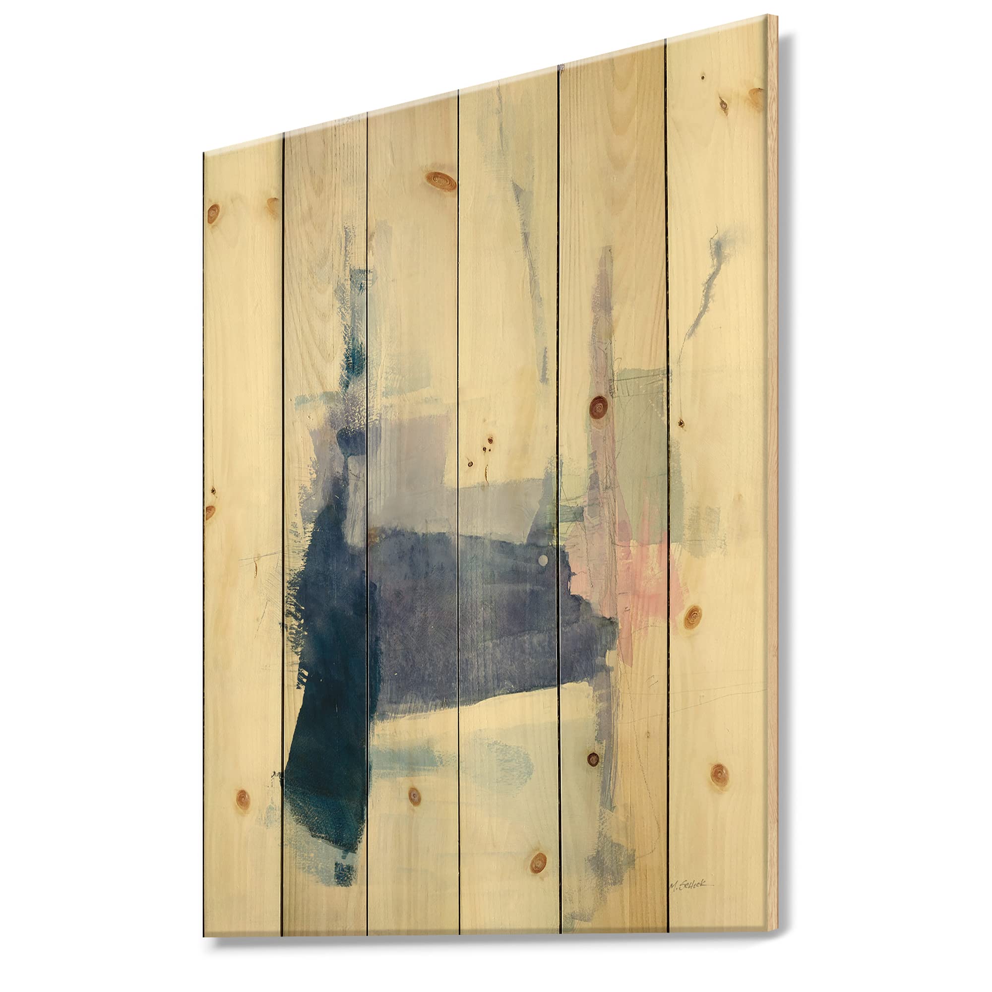 DesignQ Blue Interlude Modern & Contemporary Wood Wall Decor - Large Abstract Wood Art Panel Printed on Natural Pine - Perfect for Living Room, Bedroom & Office Wall Art Decor