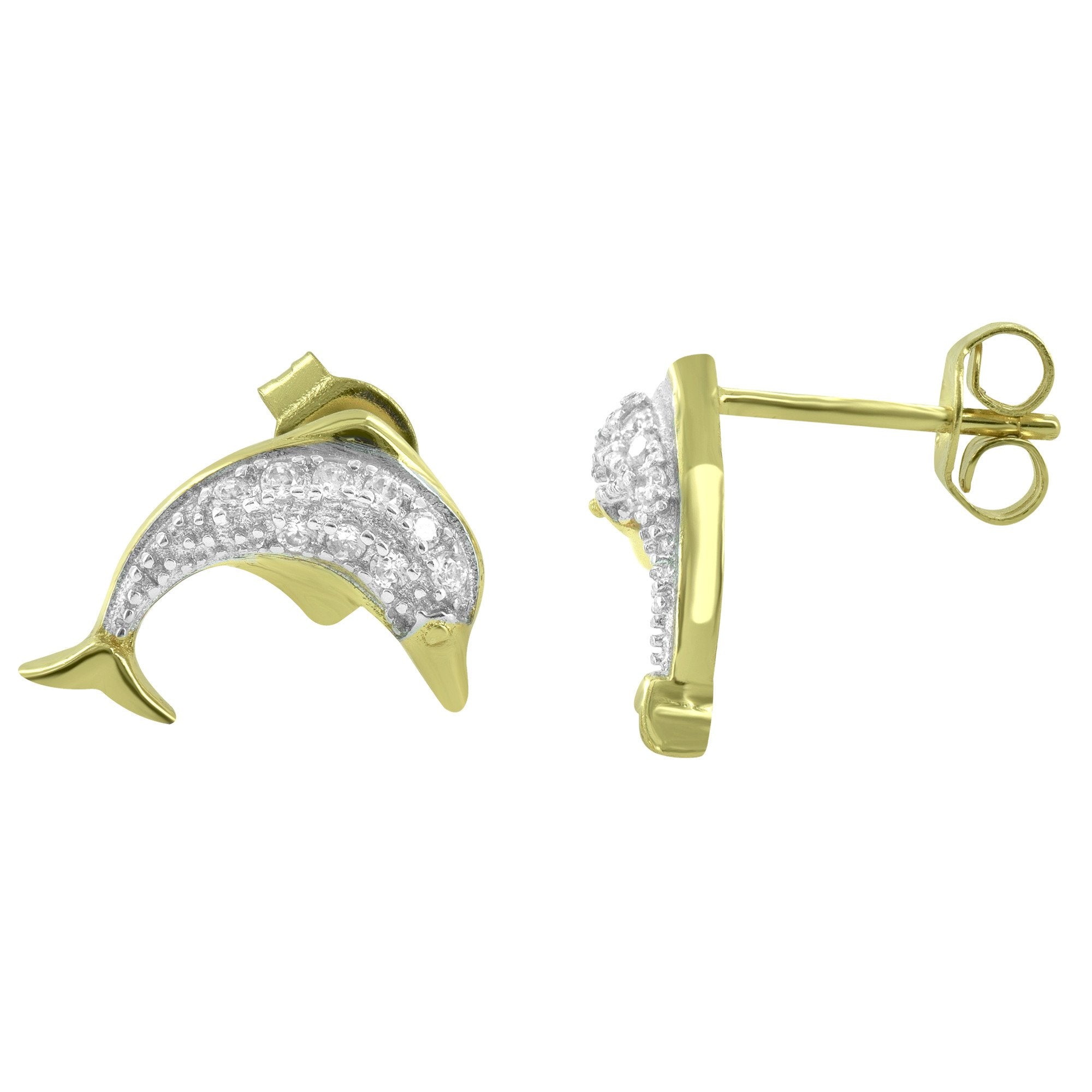 14K Gold Plated Sterling Silver Bling Fish Stud Earrings for Women - Elegant Fashion Jewelry for Parties, Gifts & Daily Wear