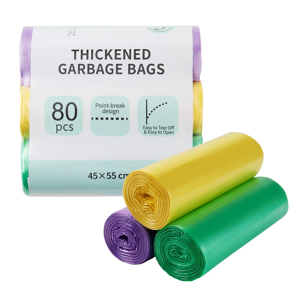 5 Gallon Small Trash Bags (80 Count) - Biodegradable & Eco-Friendly Garbage Can Liners | 20L Wastebasket Bags for Kitchen, Bathroom, Home & Office | 3 Rolls (80 Bags Total) - Perfect for Daily Waste Disposal & Recycling