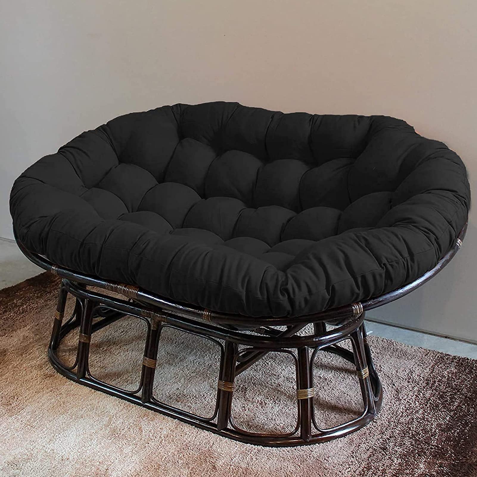Double Papasan Cushion for Outdoor Use - Waterproof Hanging Basket & Garden Chair Cushion - Durable Patio Furniture Accessory (Brown, 65x45 inches) - Perfect for Porch, Backyard, and Poolside Relaxation