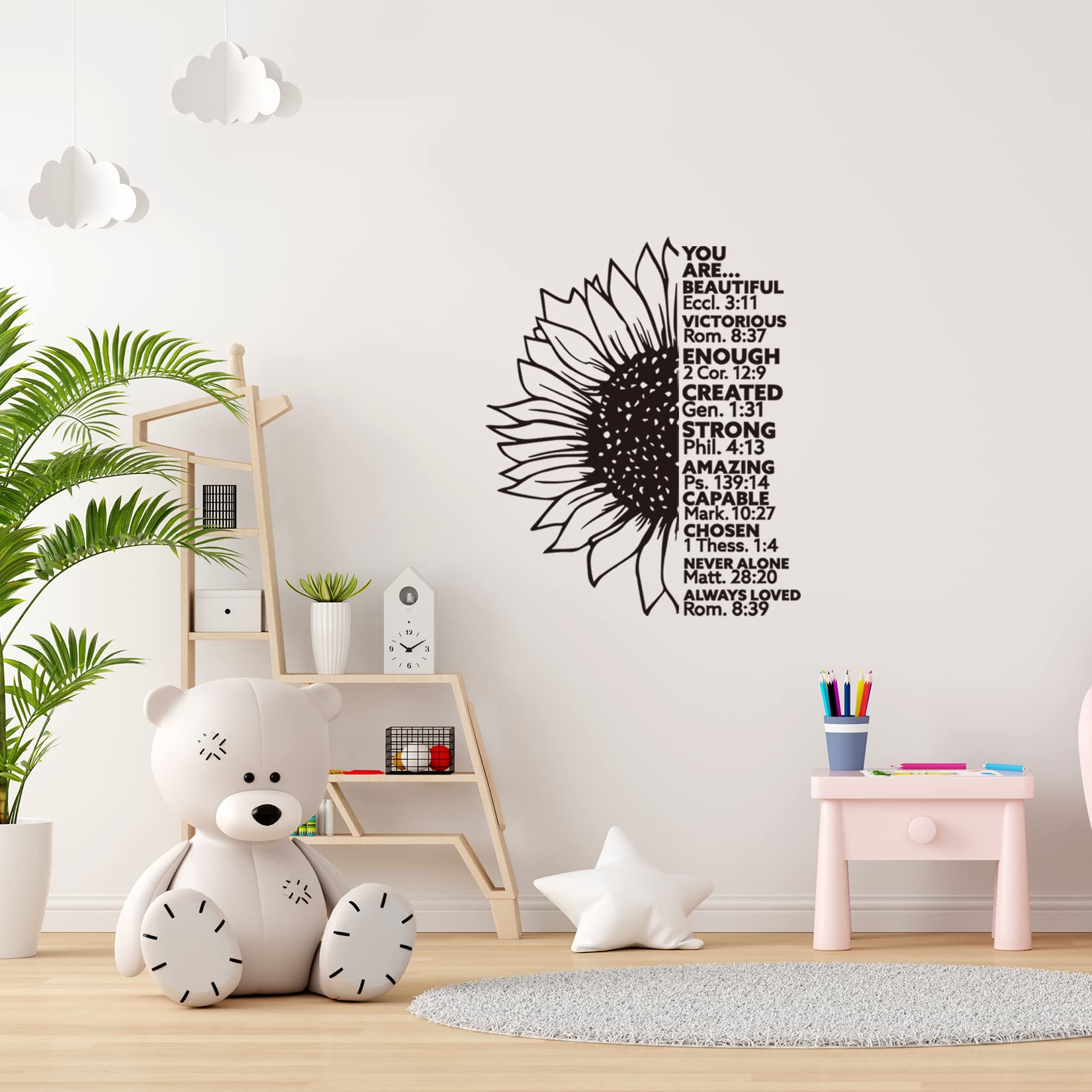 Sunflower Vinyl Wall Decal - Bible Verse Quote for Girls Room Decor - Inspirational Home Sticker