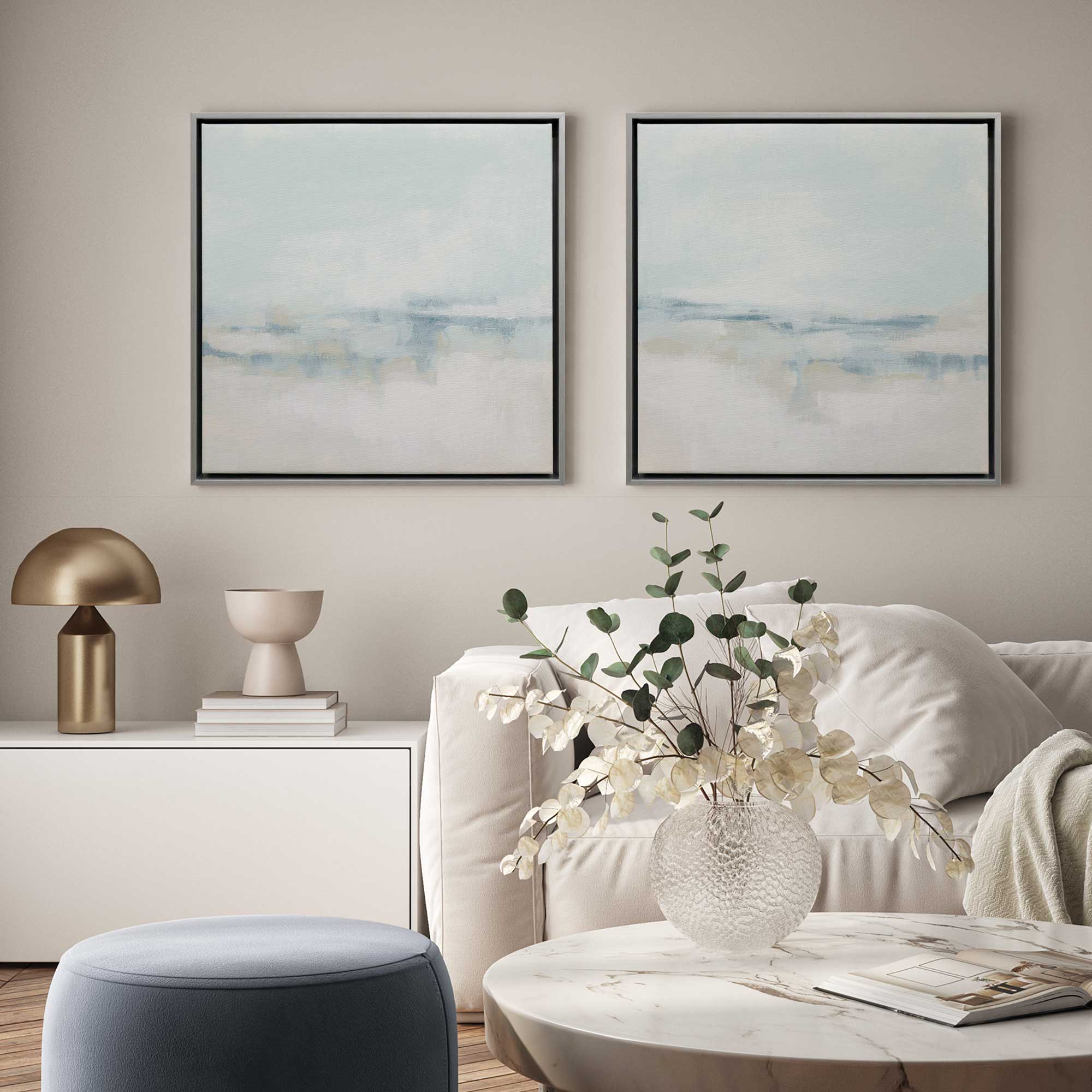 Cloudy Shoreline Hues - Set of 2 Premium Canvas Wall Art Prints for Coastal Home Decor | Perfect for Living Room, Bedroom & Beach House