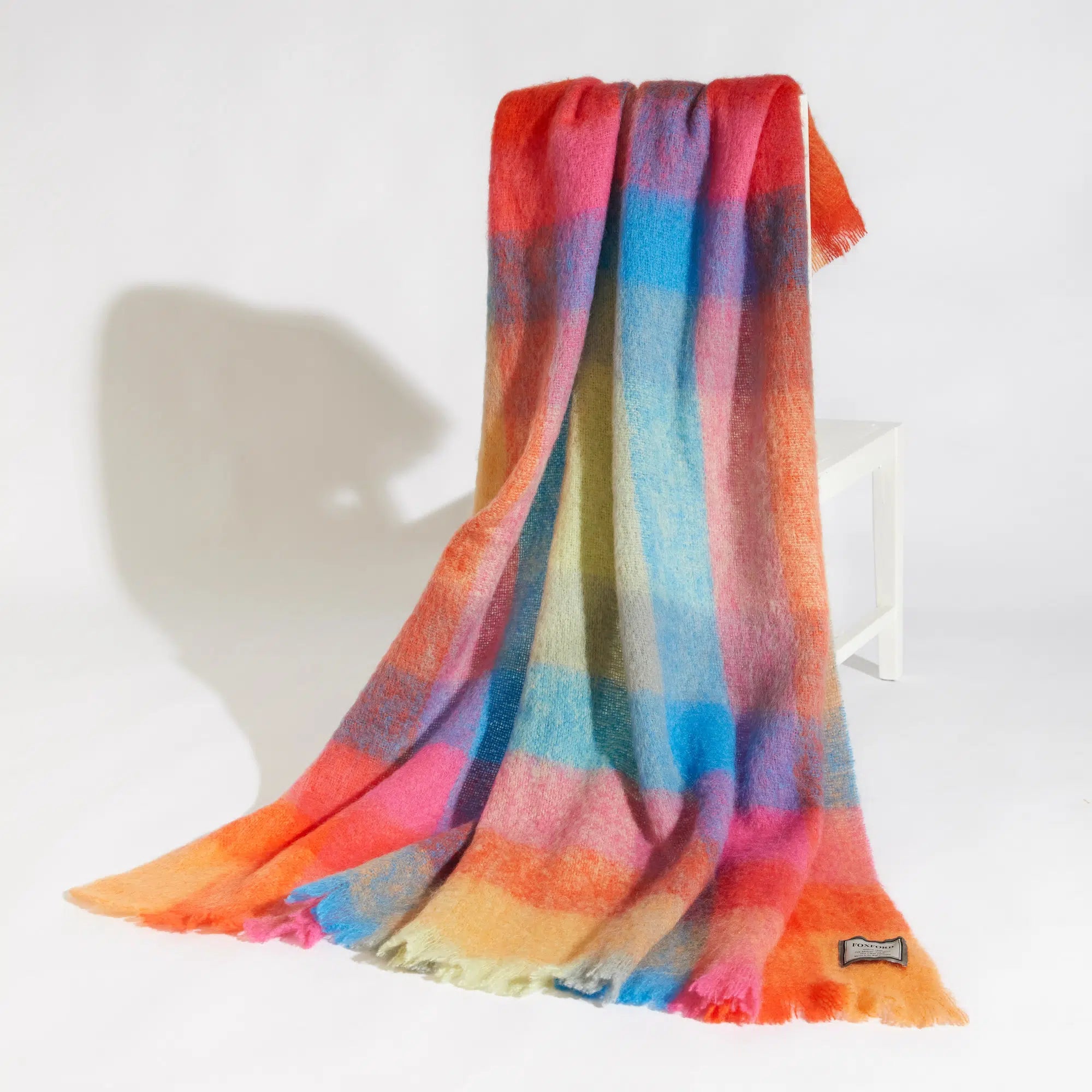 Foxford Colour Block Mohair Throw Blanket - Soft & Luxurious Handmade Wool Afghan for Couch, Bed, or Sofa - Perfect for Cozy Winter Nights & Home Decor