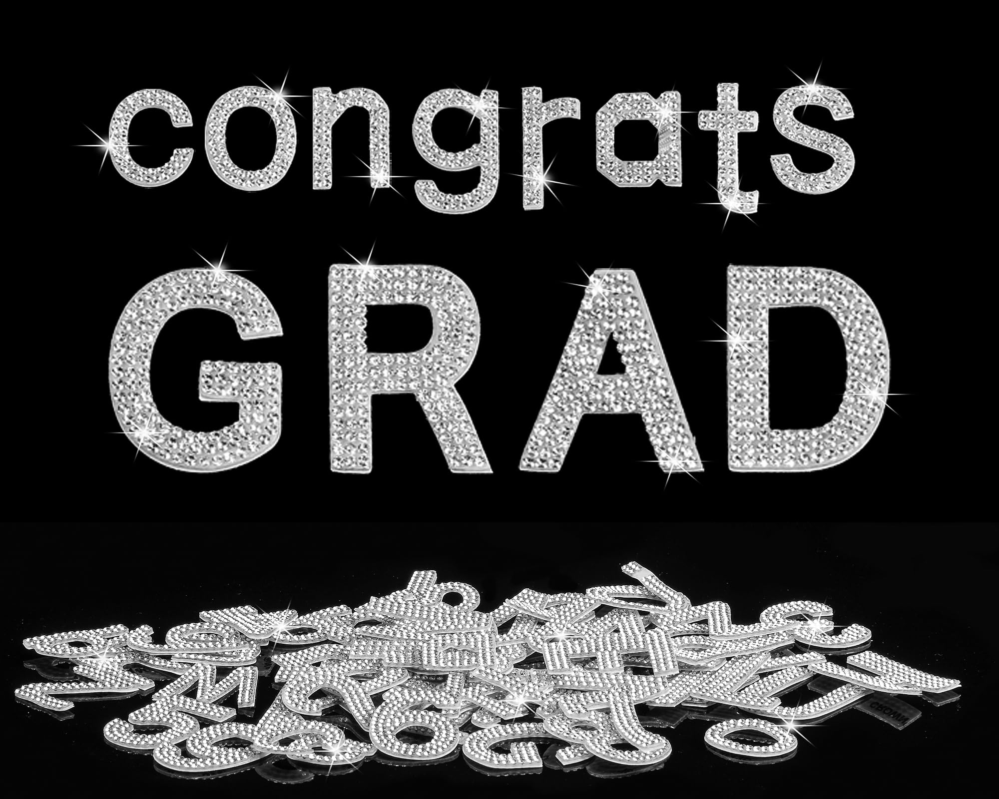 124-Piece Silver Glitter Rhinestone Alphabet & Number Stickers - Self-Adhesive Bling Crystal Letters for Graduation Caps, DIY Crafts, Scrapbooking & Party Decorations