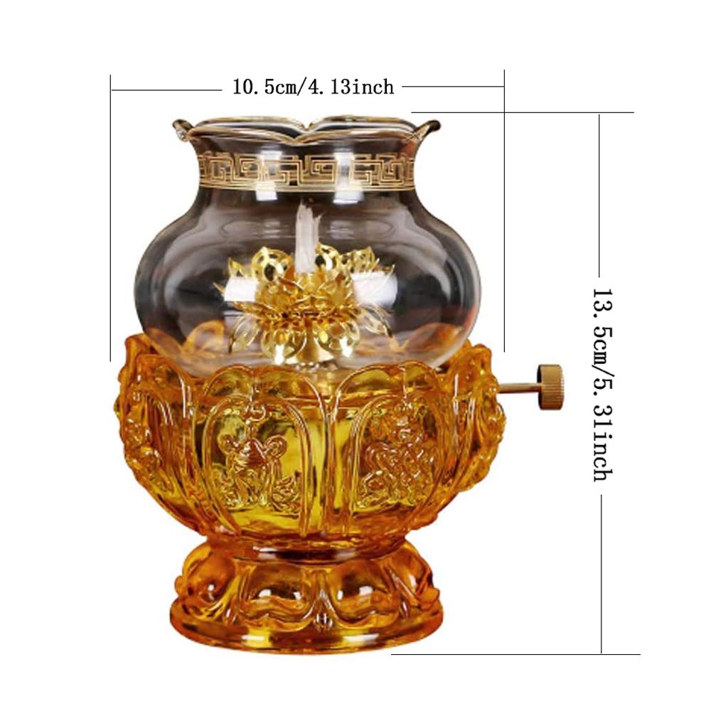 Premium Glass Crystal Lotus Oil Lamp - Indoor Buddha Head Kerosene Lamp with Ultra-Pure Paraffin Wax, Gold Lantern Candle Holder for Home Decor, Meditation & Spiritual Spaces
