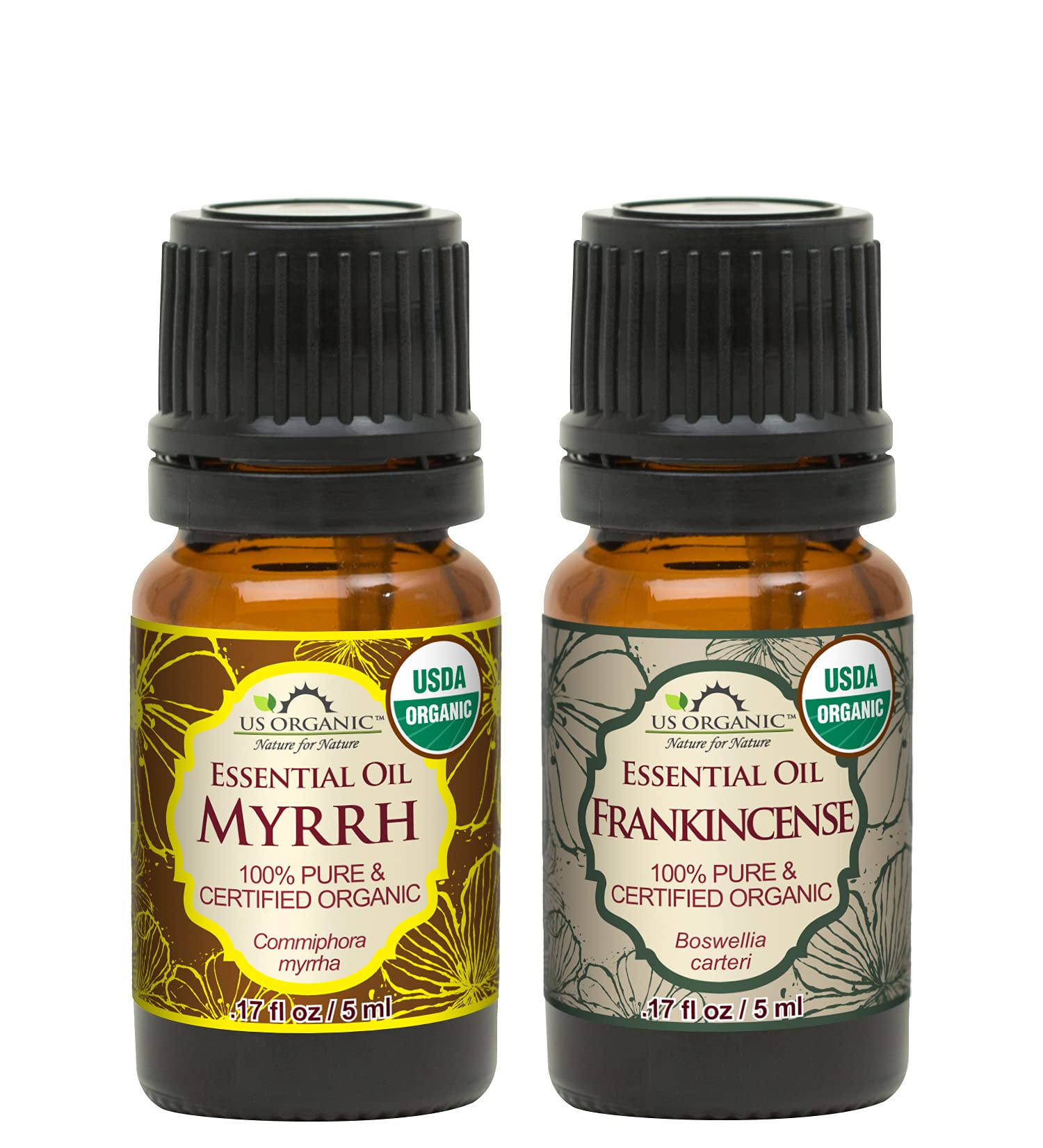 Premium USDA Certified Organic Myrrh & Frankincense Essential Oil Set - 100% Pure, Natural Aromatherapy Oils from The Horn of Africa - 5ml Bottles for Diffusers, Massage & Spiritual Practices - Perfect for Relaxation, Meditation & Holistic Wellness