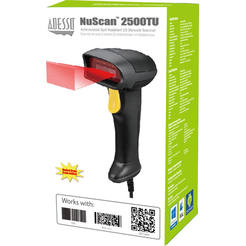 Adesso NuScan 2500TU Spill-Resistant USB Barcode Scanner - Fast Scanning for Retail, Warehouse & Inventory Management (Perfect for Supermarkets, Logistics & Office Use)