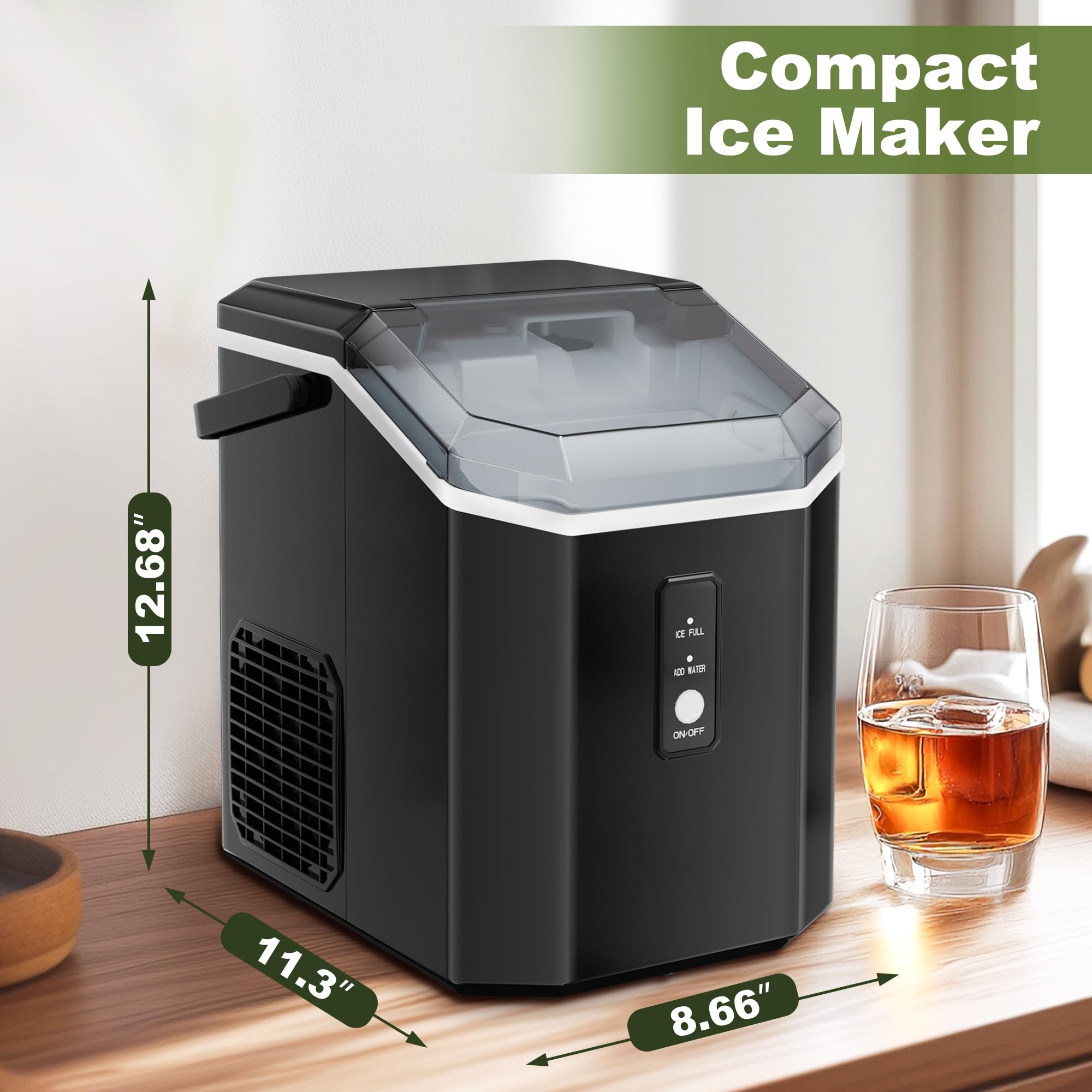 NicBex Countertop Nugget Ice Maker - 34Lbs/24H Self-Cleaning Portable Ice Machine with One-Button Operation for Home, Kitchen, Bar, Office & Parties - Perfect for Cocktails, Iced Coffee & Entertaining (Black)
