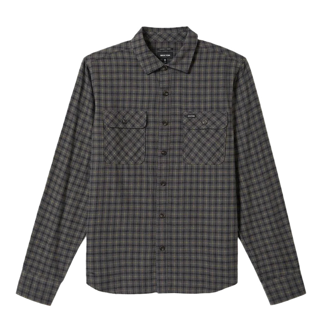 Brixton Bowery LW Ultra Soft Long Sleeve Flannel Shirt - Charcoal/Ray Flower/Black - Perfect for Casual Wear, Outdoor Adventures & Layering in Cool Weather