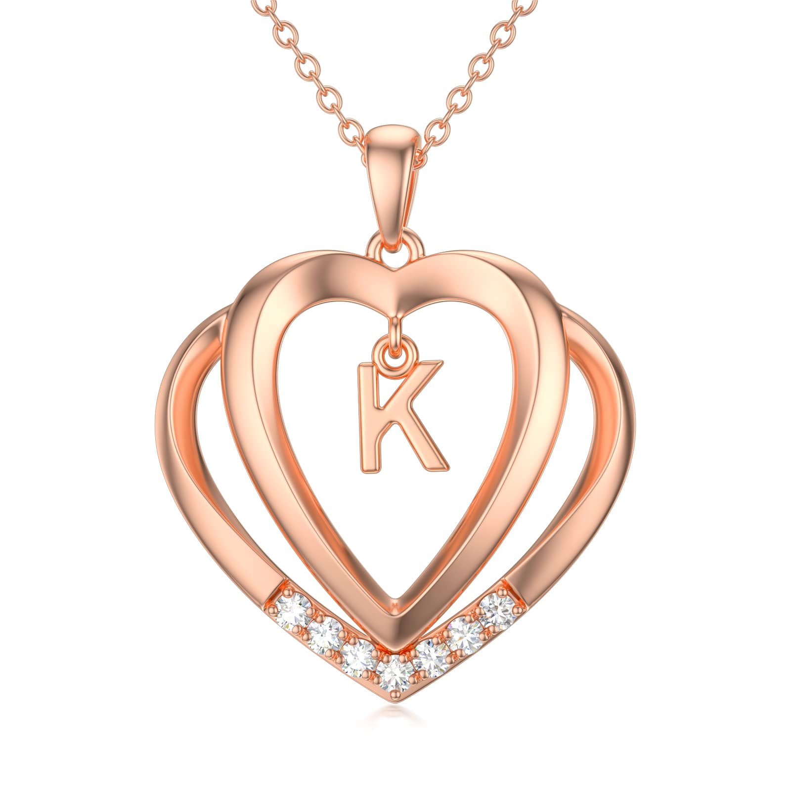 925 Sterling Silver Heart Initial Letter Pendant Necklace with Moissanite - Personalized Jewelry Gift for Women, Wife, Girlfriend, Mom - Birthday, Anniversary, Mother's Day, Christmas Present - Perfect for Date Nights, Weddings & Special Occasions