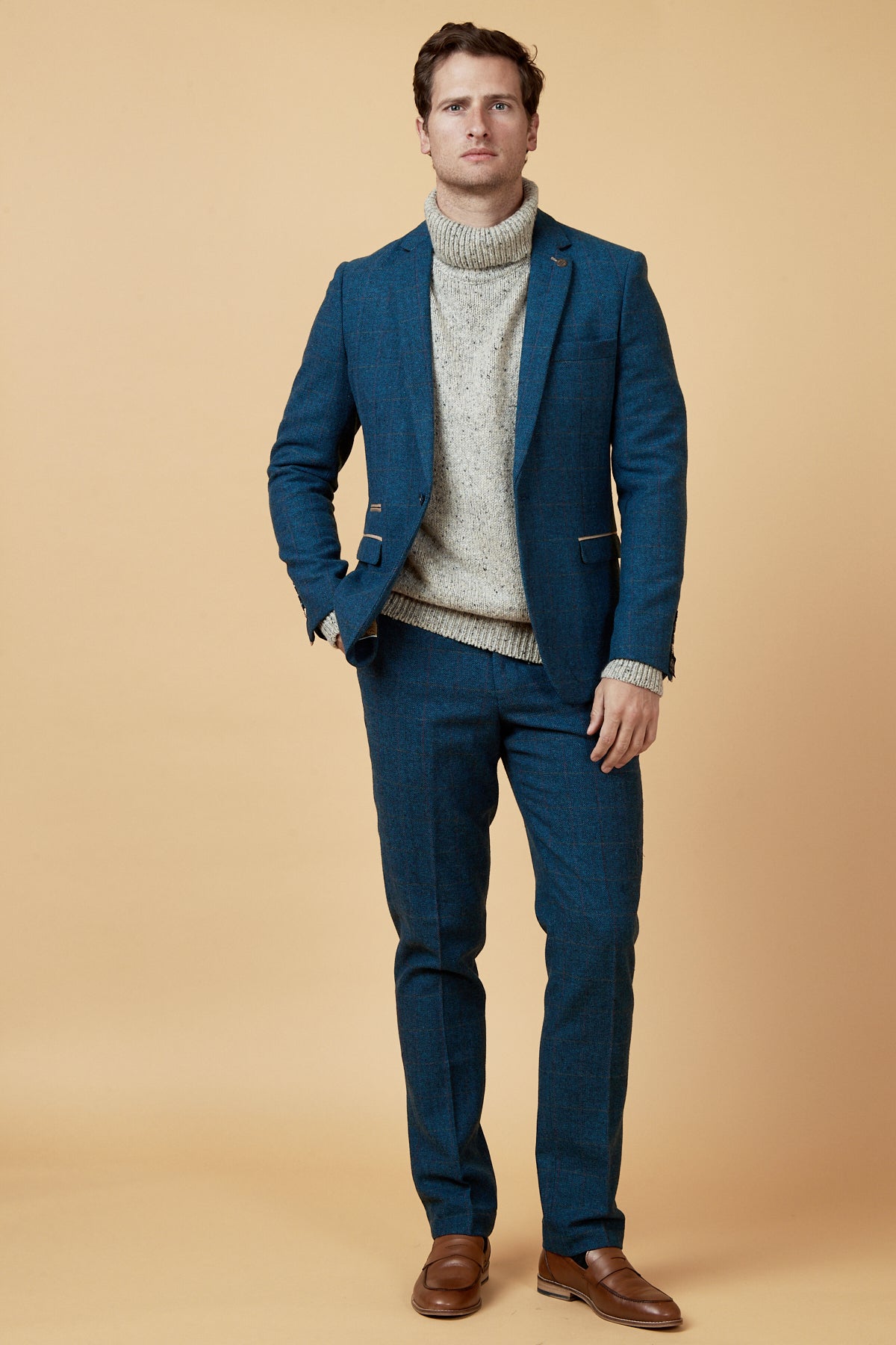 DION Blue Tweed Check Two Piece Suit for Women - Elegant Office Wear & Business Attire - Perfect for Work, Meetings, and Professional Events