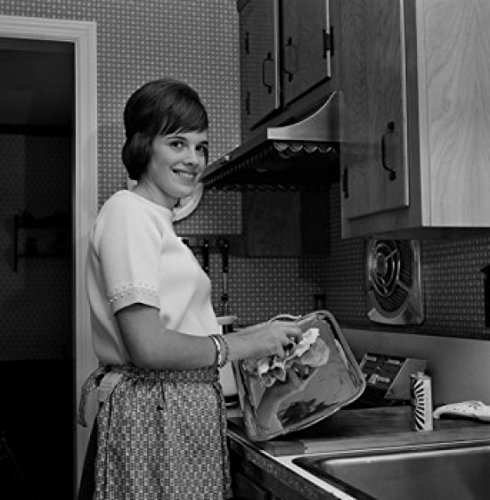 Woman Washing Dishes and Smiling Poster Print - 18x24 Inch Kitchen Decor, Vintage Home Art for Dining Room & Cozy Farmhouse Style