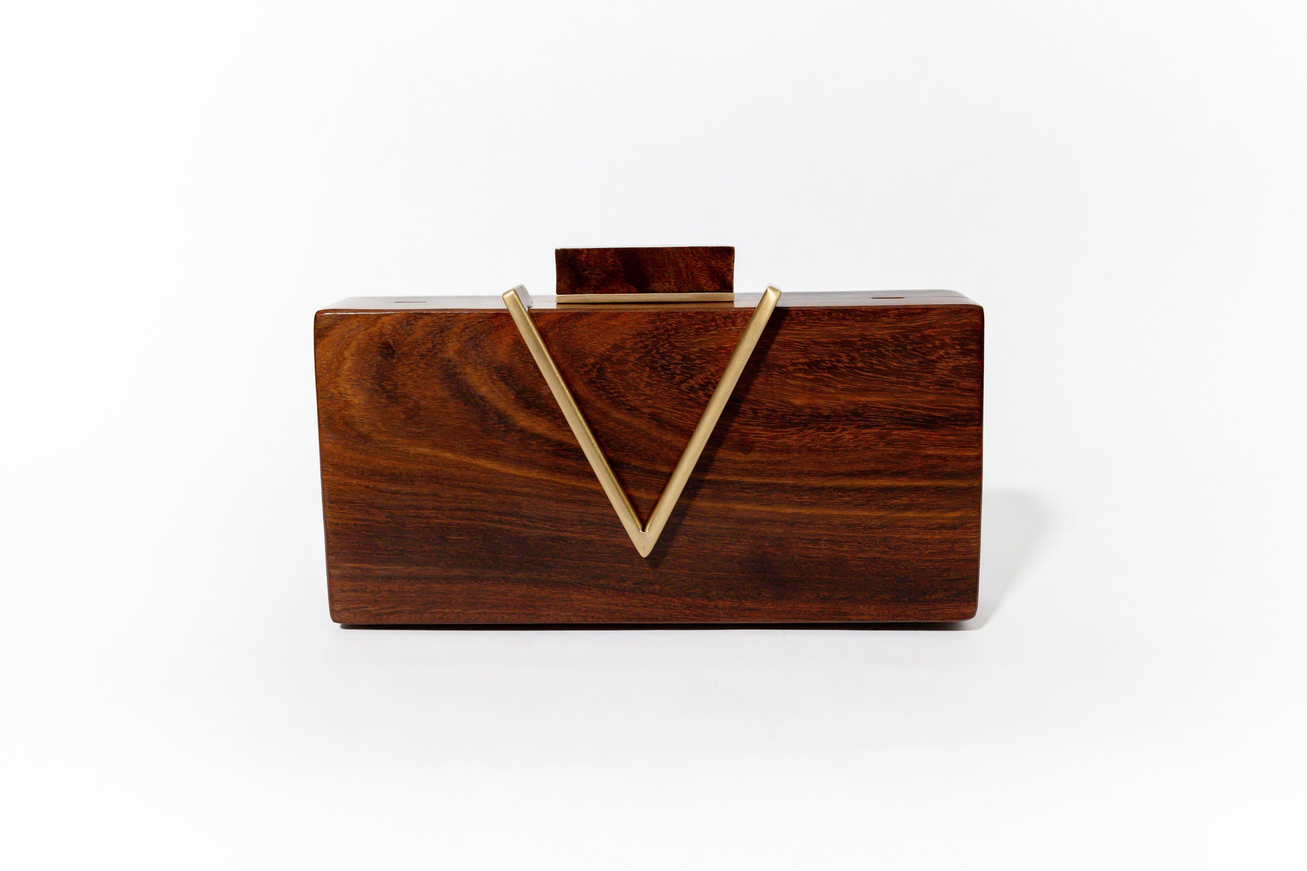 Classic V Wooden Clutch - Elegant Wooden Women's Handbag for Evening Parties & Special Occasions | Vintage Style Clutch Purse with Unique Wooden Design | Perfect for Weddings, Date Nights & Formal Events