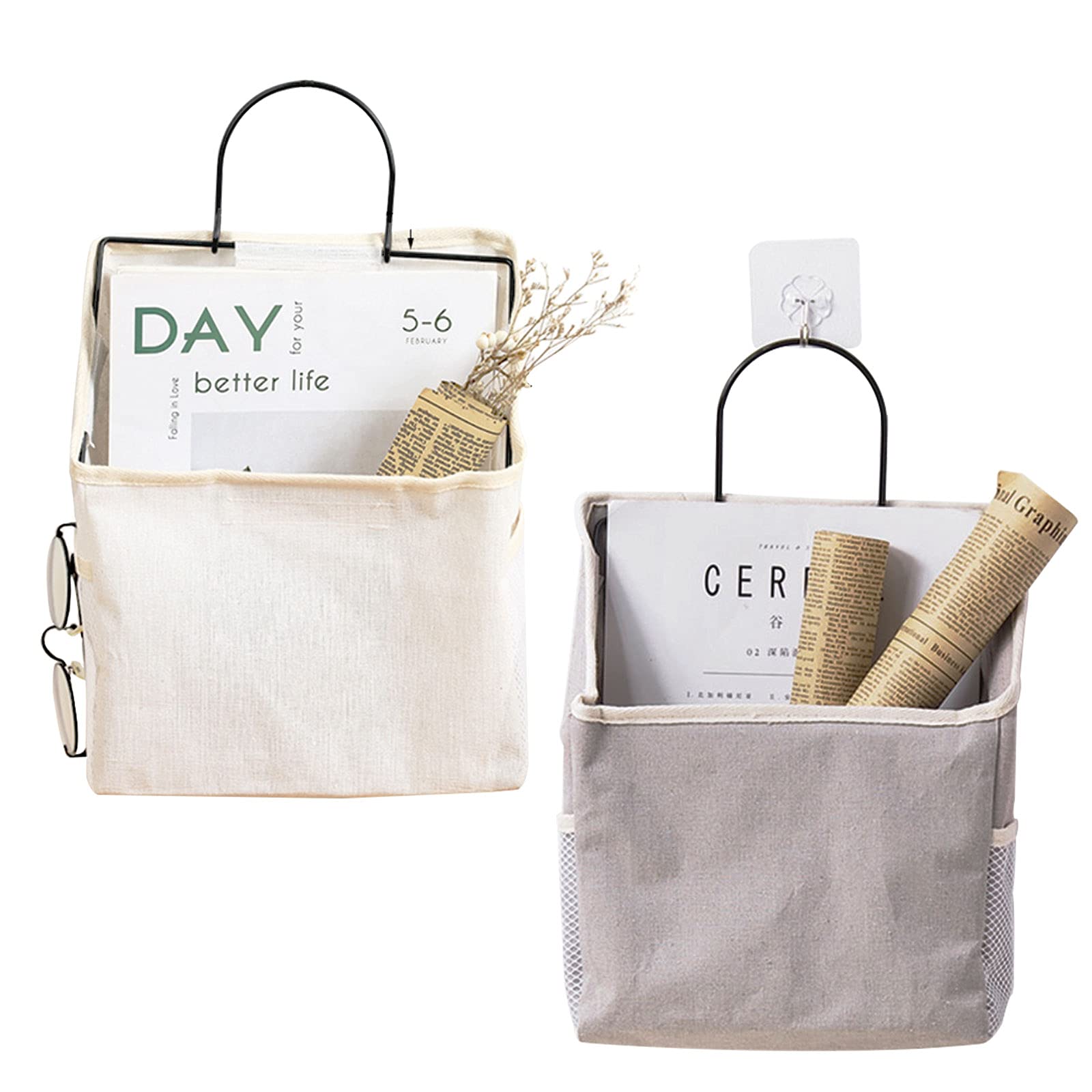 2-Pack Over The Door Hanging Storage Organizer - Cotton Linen Fabric Pocket Baskets for Closet, Bedroom & Bathroom - Perfect for Towels, Toys, Accessories & More