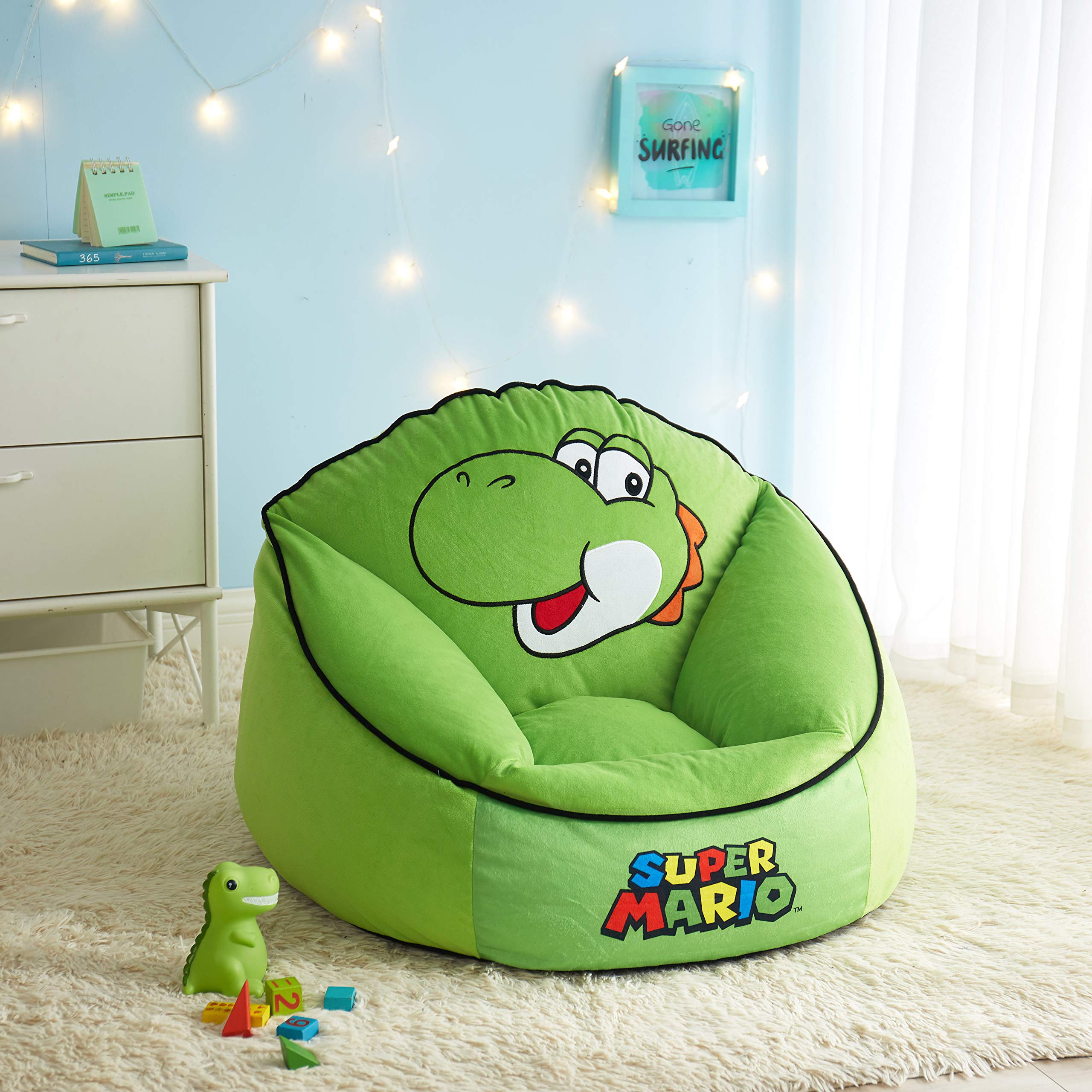 Idea Nuova Nintendo Super Mario Yoshi Micromink Bean Bag Chair - Soft Plush Gaming Seat for Kids & Teens - Perfect for Bedrooms, Game Rooms & Movie Nights