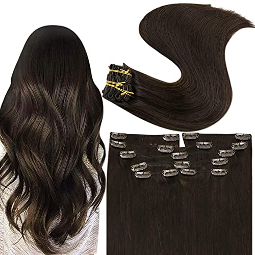 Fshine 24 Inch Clip in Hair Extensions - 100g Dark Brown Thick Seamless Human Hair Weft (7pcs) | Remy Straight Real Human Hair Extensions for Length & Volume | Perfect for Weddings, Parties & Daily Styling