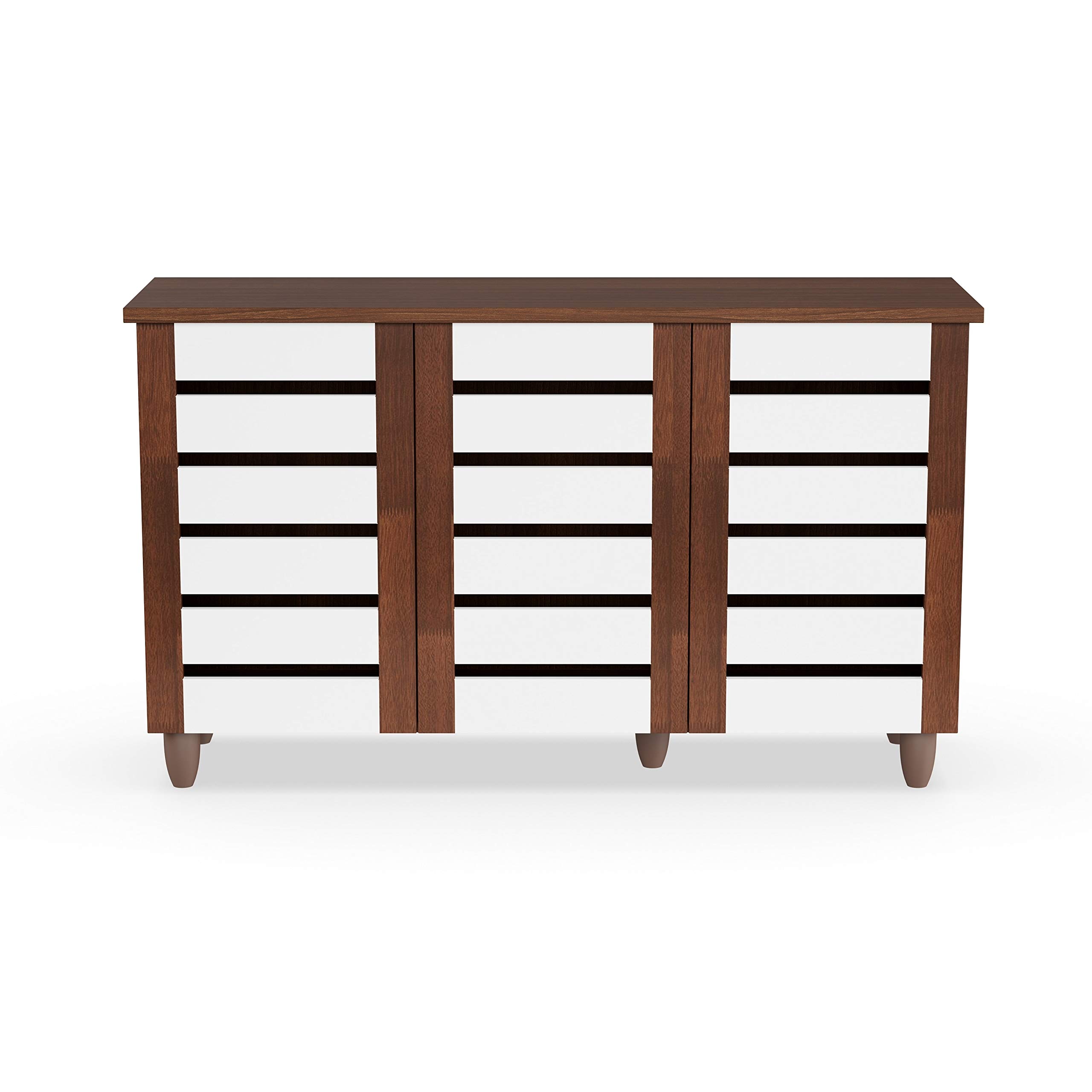 Modern 3-Door Shoe Cabinet with Drawers - Brown/White Oak Wood Finish for Entryway, Bedroom & Closet Organization | Contemporary Storage Solution for Shoes & Accessories