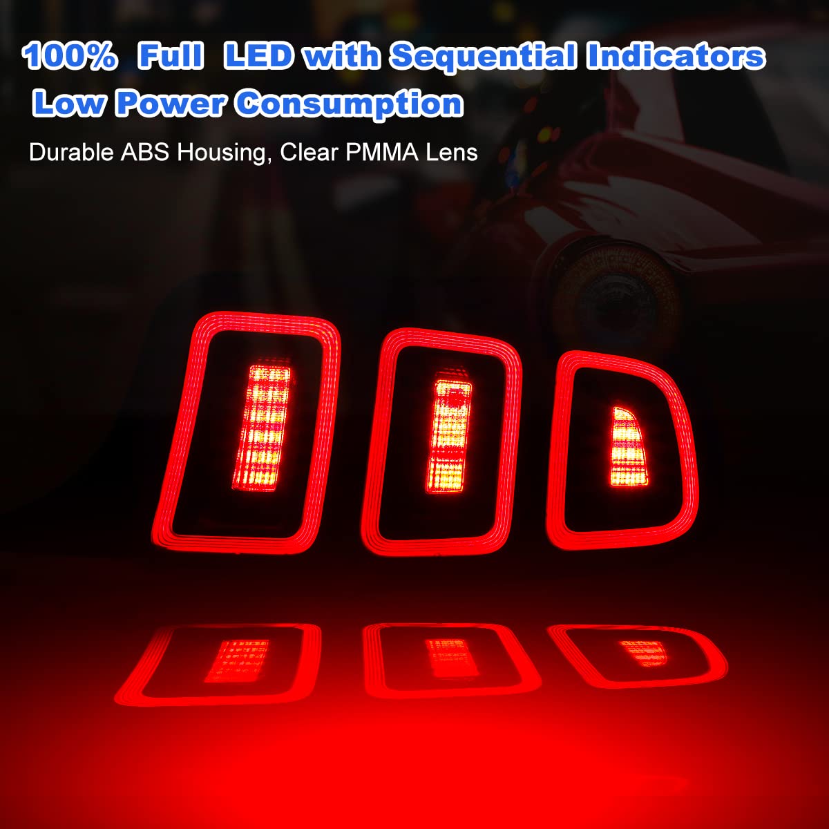 ROXX Full LED Tail Lights Assembly for 2010-2014 Ford Mustang - Red Sequential Turn Signals, DRL & Reverse Lights - Driver & Passenger Side Replacement - Perfect for Night Driving & Car Customization