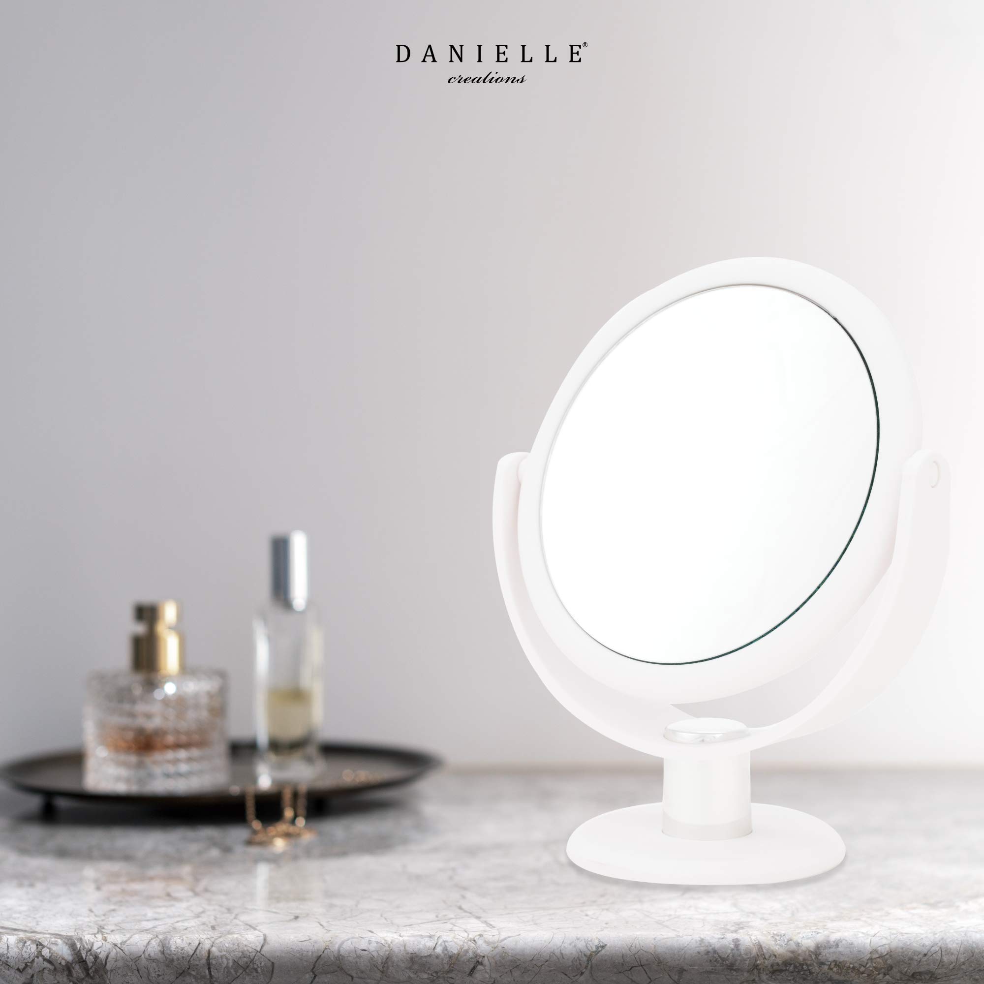 Danielle Creations 6.75-Inch Portable Two-Sided Vanity Makeup Mirror with 10x Magnification - 360° Rotation, No-Slip Soft Touch, White | Perfect for Home, Travel & Professional Makeup Application