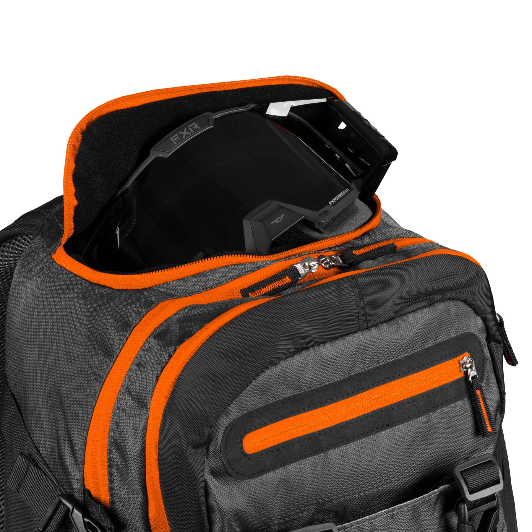 FXR Ride Pack 2025 - Black/Charcoal/Orange Snowmobile Backpack - One Size Fits All - Durable Waterproof Storage for Snowmobile Gear & Outdoor Adventures