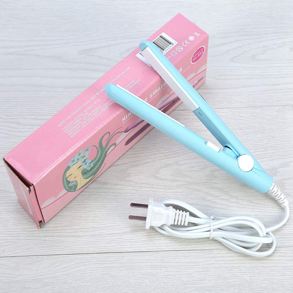 Mini Ceramic Tourmaline Hair Straightener & Curler - Lightweight Portable Flat Iron for Women & Girls with Fast Heating - Perfect for Travel, Home & Salon Styling (Sky Blue)